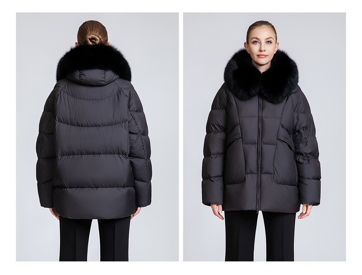 Short down jacketwith fox fur collar