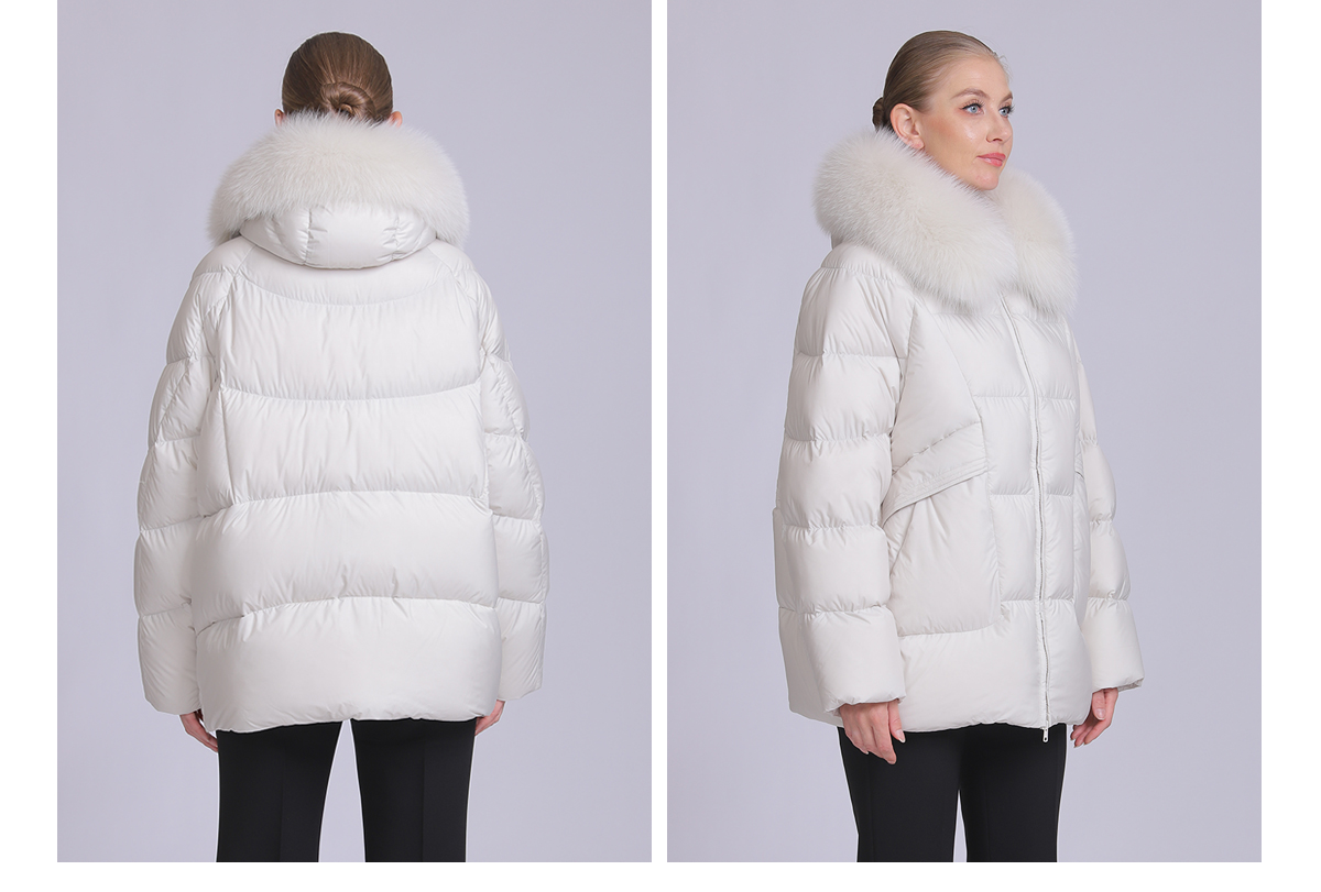 Short down jacketwith fox fur collar