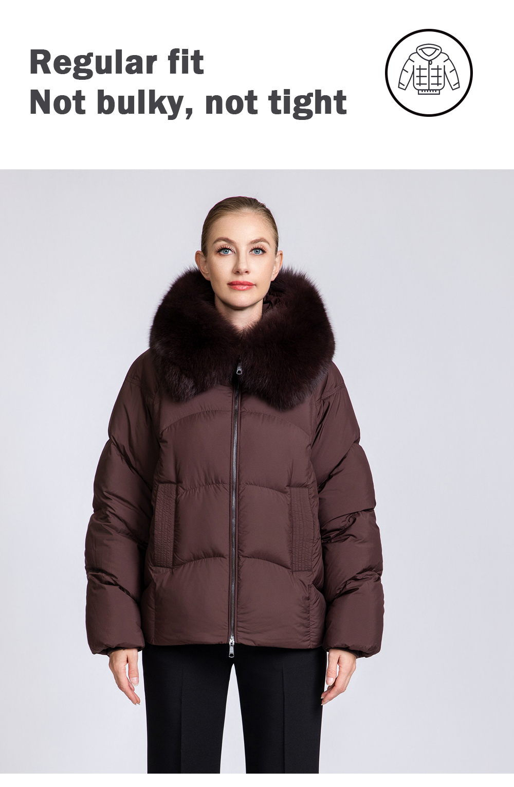 Women's short down jacket with fox fur collar