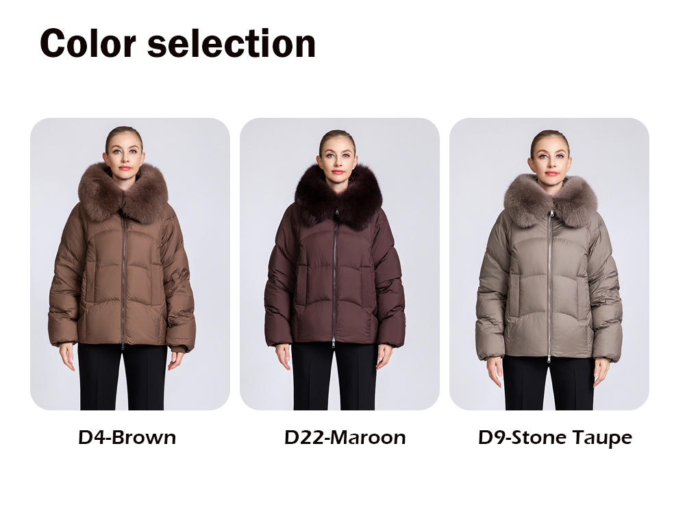 Women's short down jacket with fox fur collar