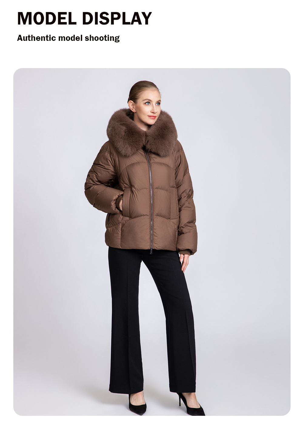 Women's short down jacket with fox fur collar