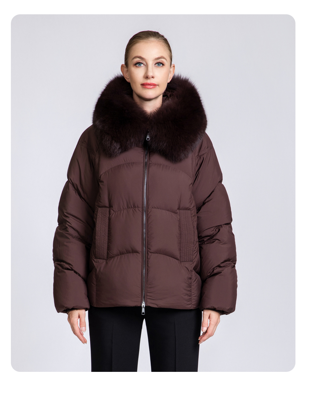 Women's short down jacket with fox fur collar
