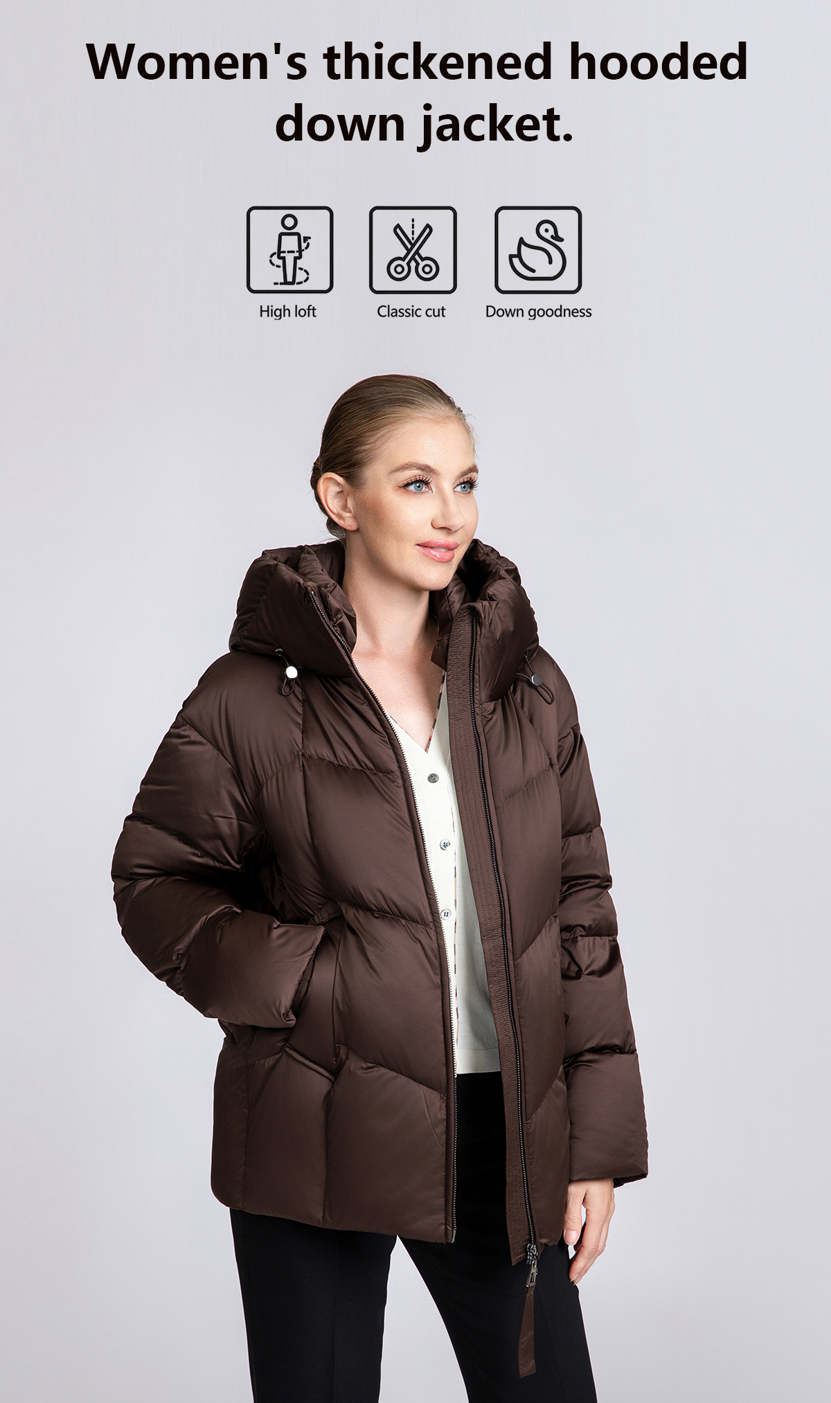 Women's 90% Duck Down Puffer Jacket with Hood