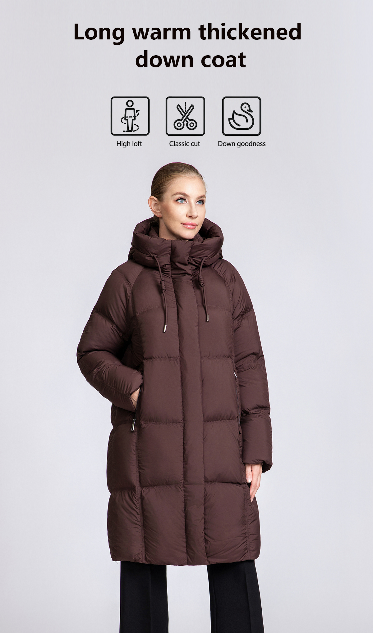 Women's Long Hooded 90% Duck Down Puffer Coat