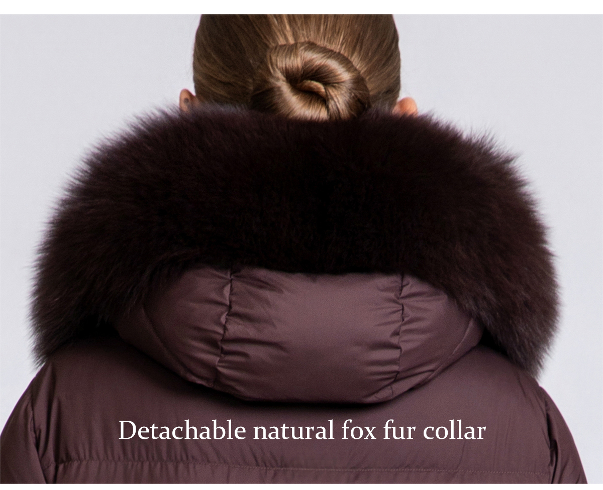 Women's Mid-Length 90% Duck Down Coat with Detachable Fox Fur Collar