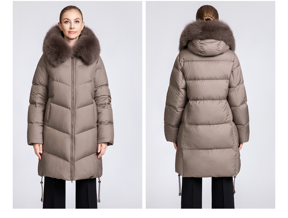 Women's Mid-Length 90% Duck Down Coat with Detachable Fox Fur Collar