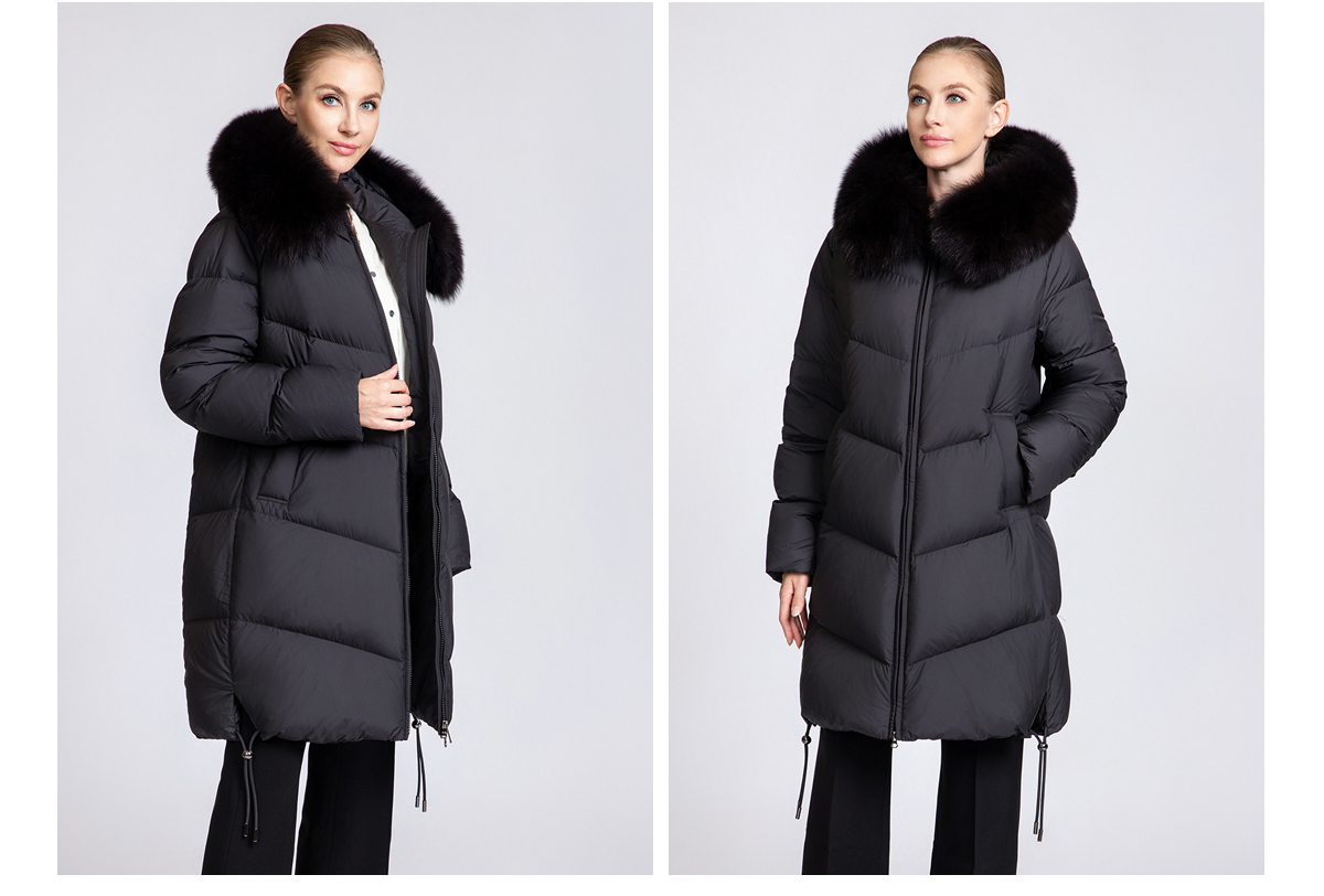 Women's Mid-Length 90% Duck Down Coat with Detachable Fox Fur Collar