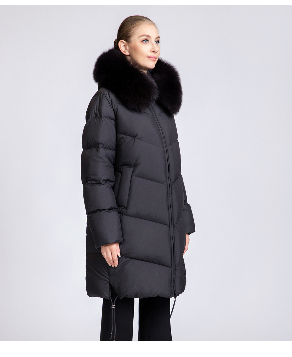 Women's Mid-Length 90% Duck Down Coat with Detachable Fox Fur Collar