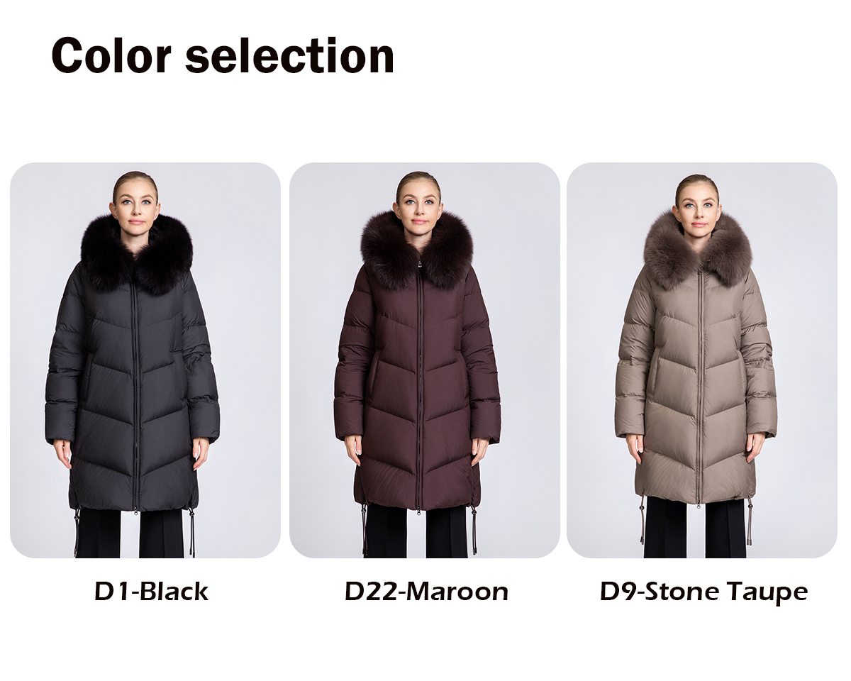 Women's Mid-Length 90% Duck Down Coat with Detachable Fox Fur Collar