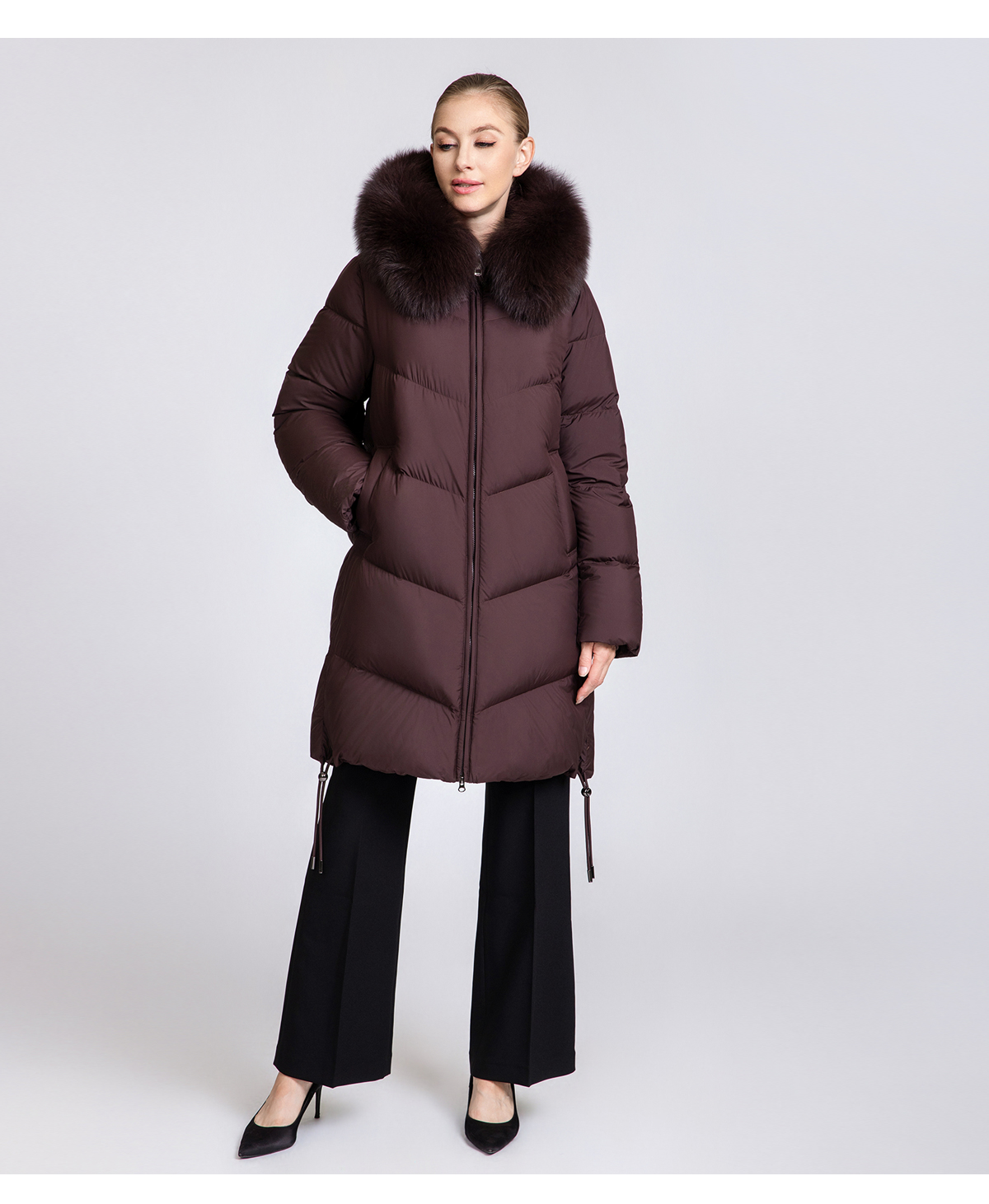 Women's Mid-Length 90% Duck Down Coat with Detachable Fox Fur Collar