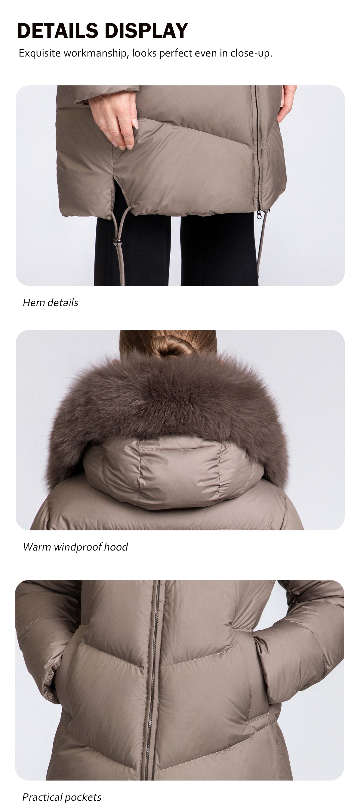 Women's Mid-Length 90% Duck Down Coat with Detachable Fox Fur Collar