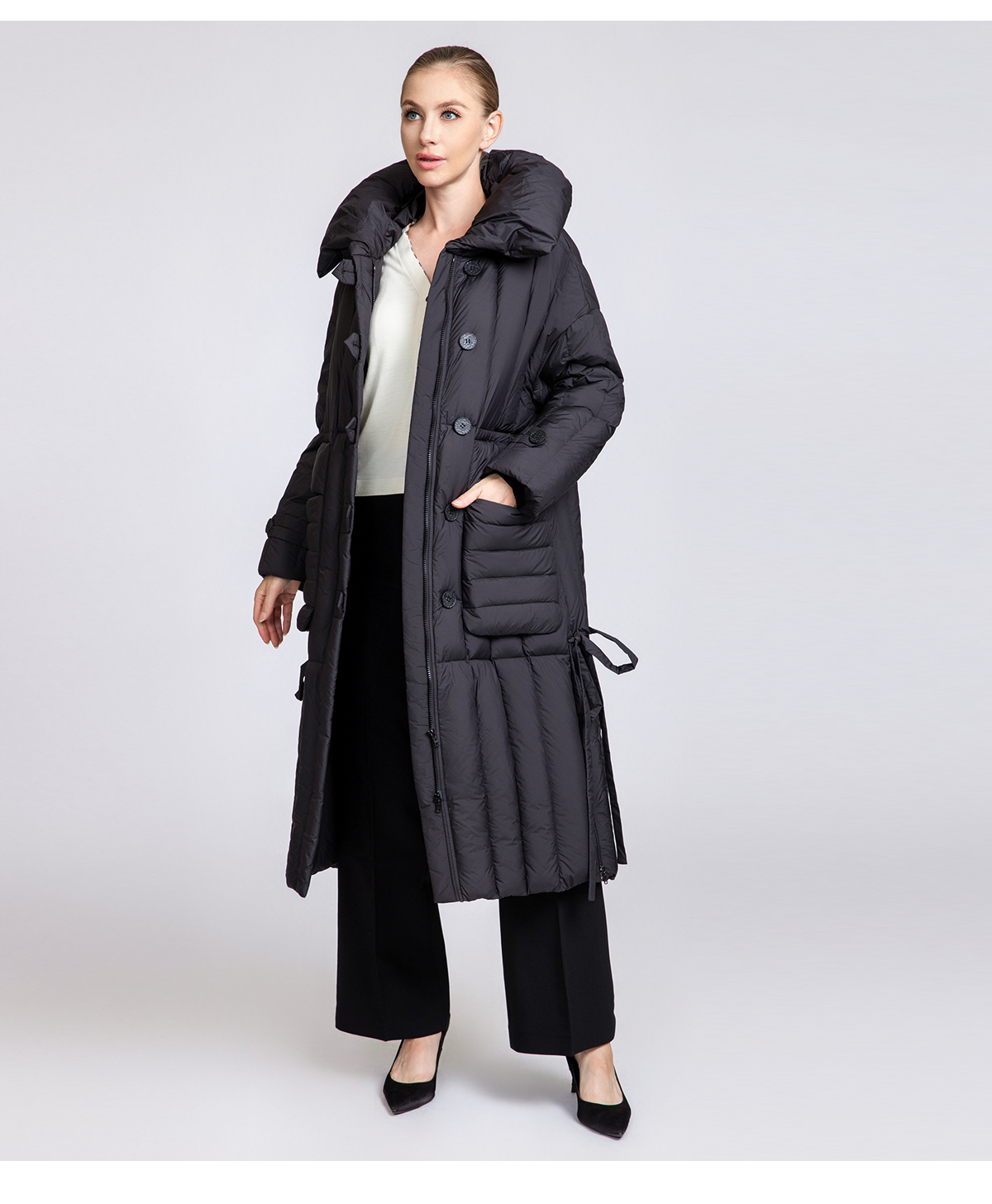 Women's 90% Duck Down Long Puffer Coat with Detachable Belt