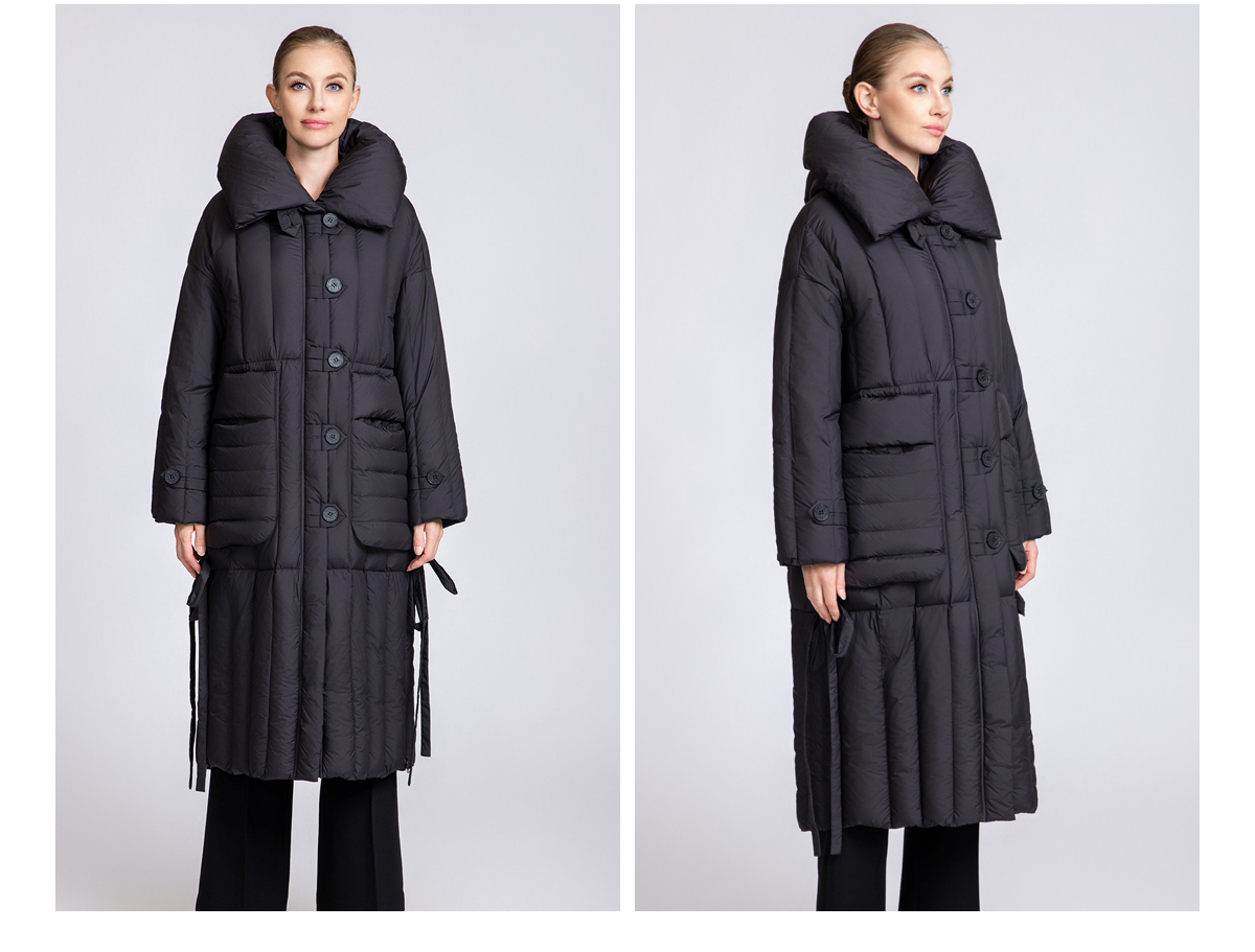 Women's 90% Duck Down Long Puffer Coat with Detachable Belt