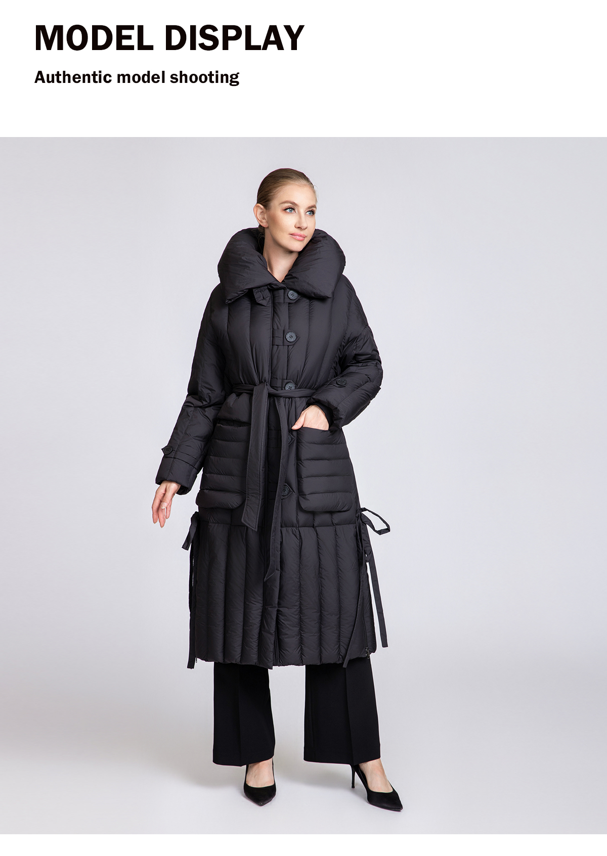 Women's 90% Duck Down Long Puffer Coat with Detachable Belt