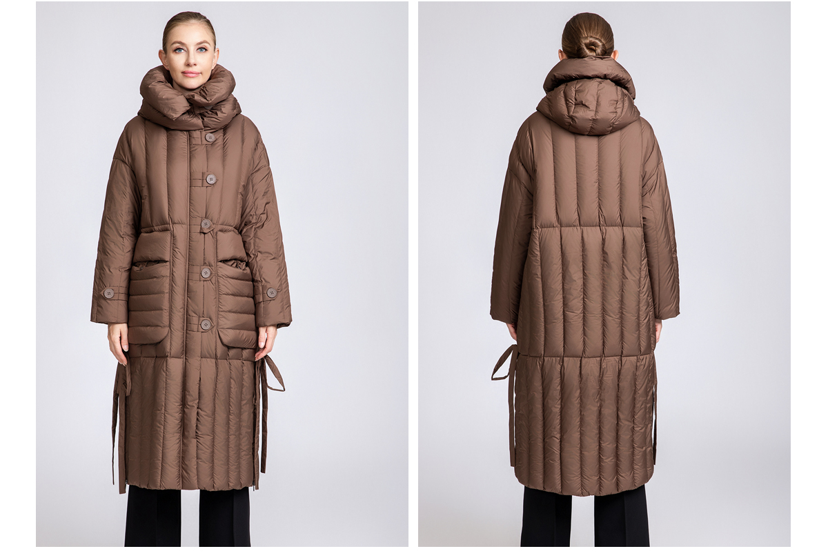 Women's 90% Duck Down Long Puffer Coat with Detachable Belt
