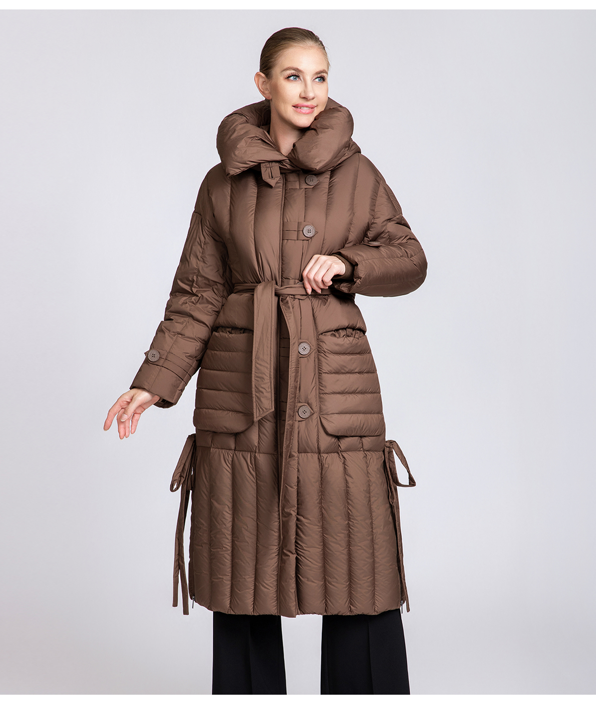 Women's 90% Duck Down Long Puffer Coat with Detachable Belt