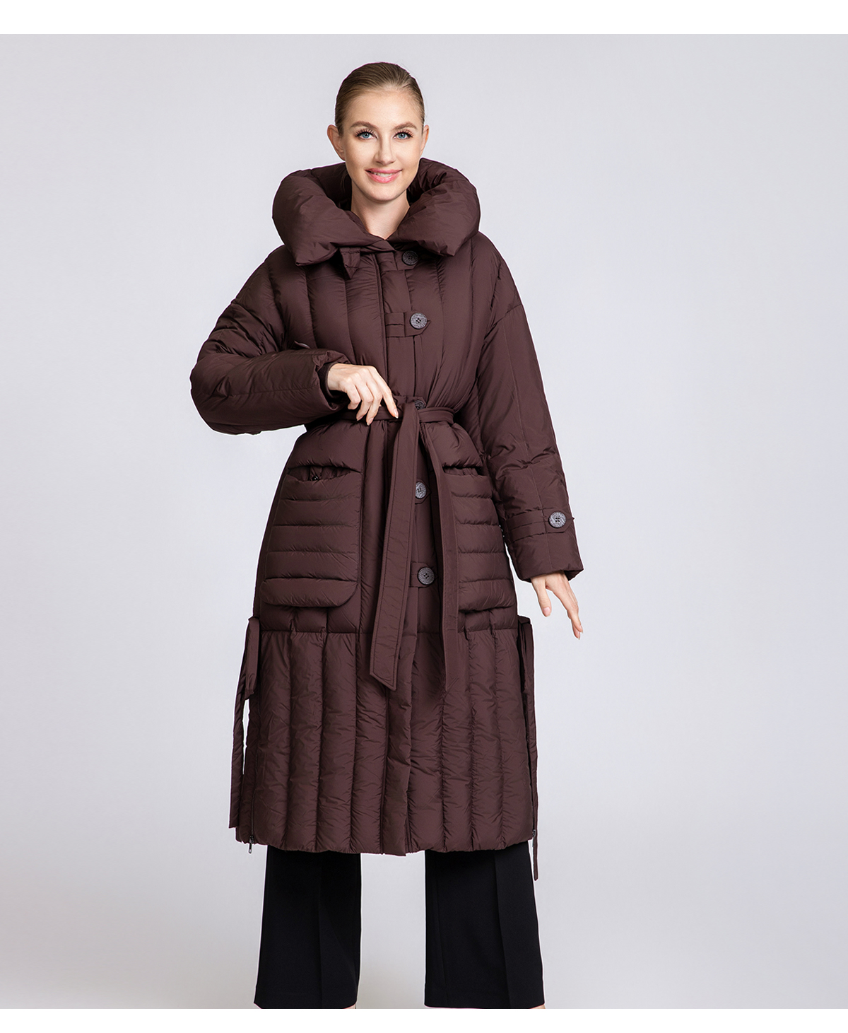 Women's 90% Duck Down Long Puffer Coat with Detachable Belt