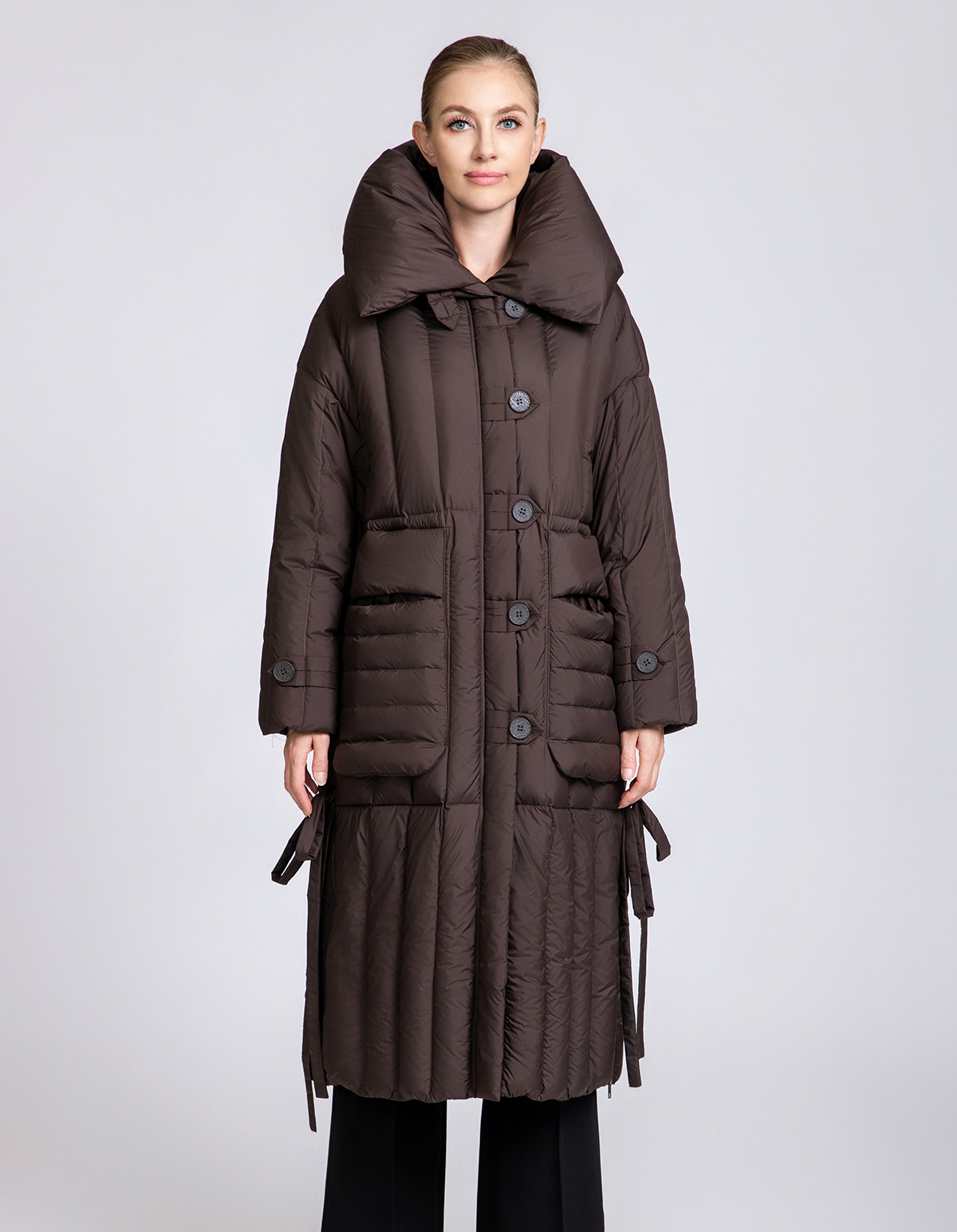 Women's 90% Duck Down Long Puffer Coat with Detachable Belt