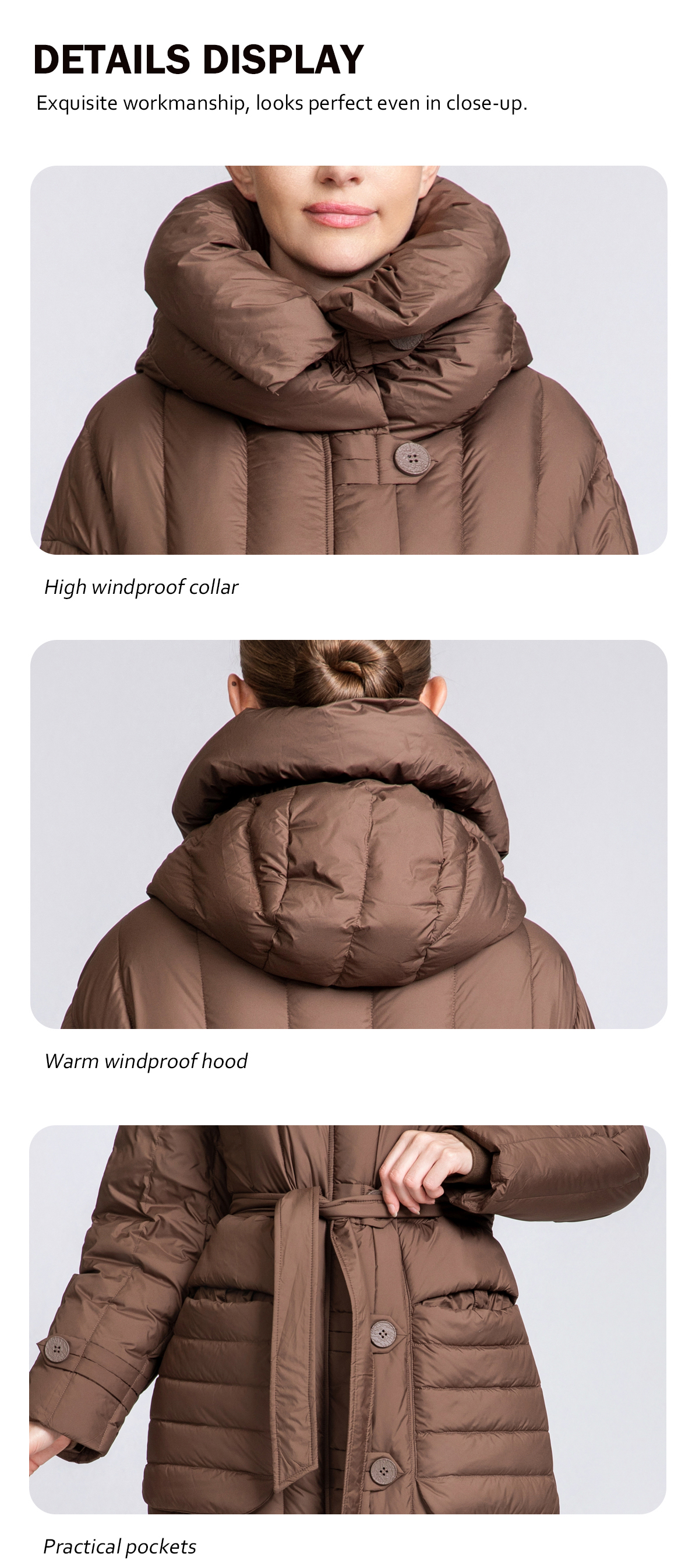 Women's 90% Duck Down Long Puffer Coat with Detachable Belt