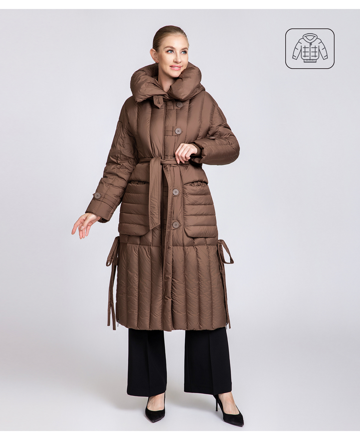 Women's 90% Duck Down Long Puffer Coat with Detachable Belt