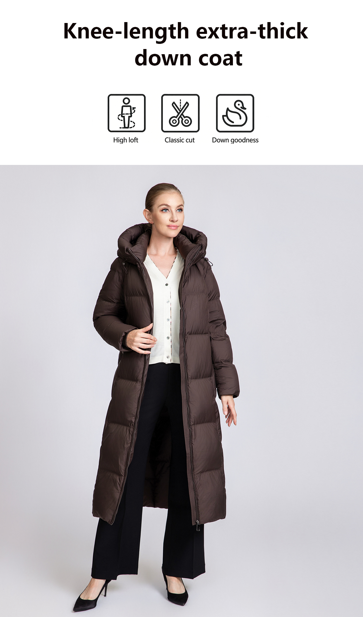 Knee-length extra-thick winter down coat