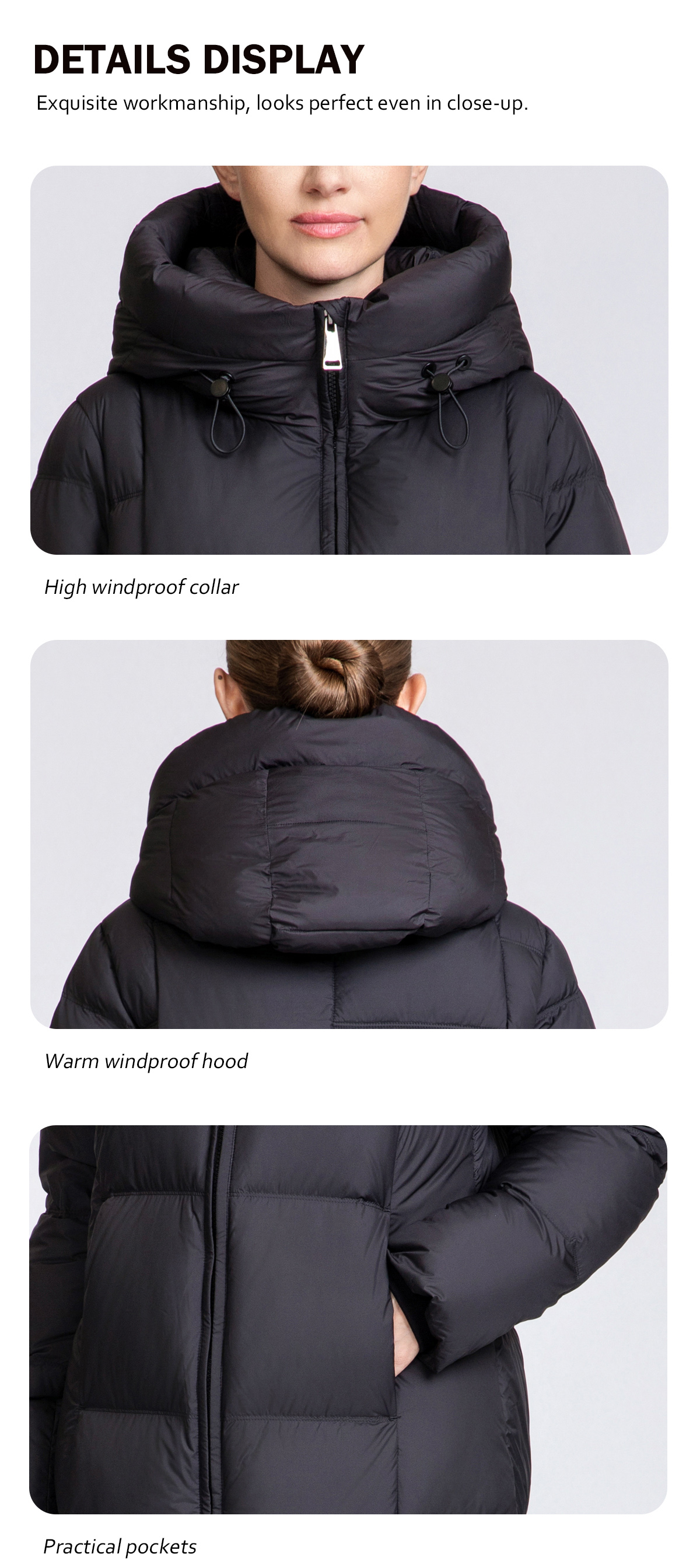 Knee-length extra-thick winter down coat