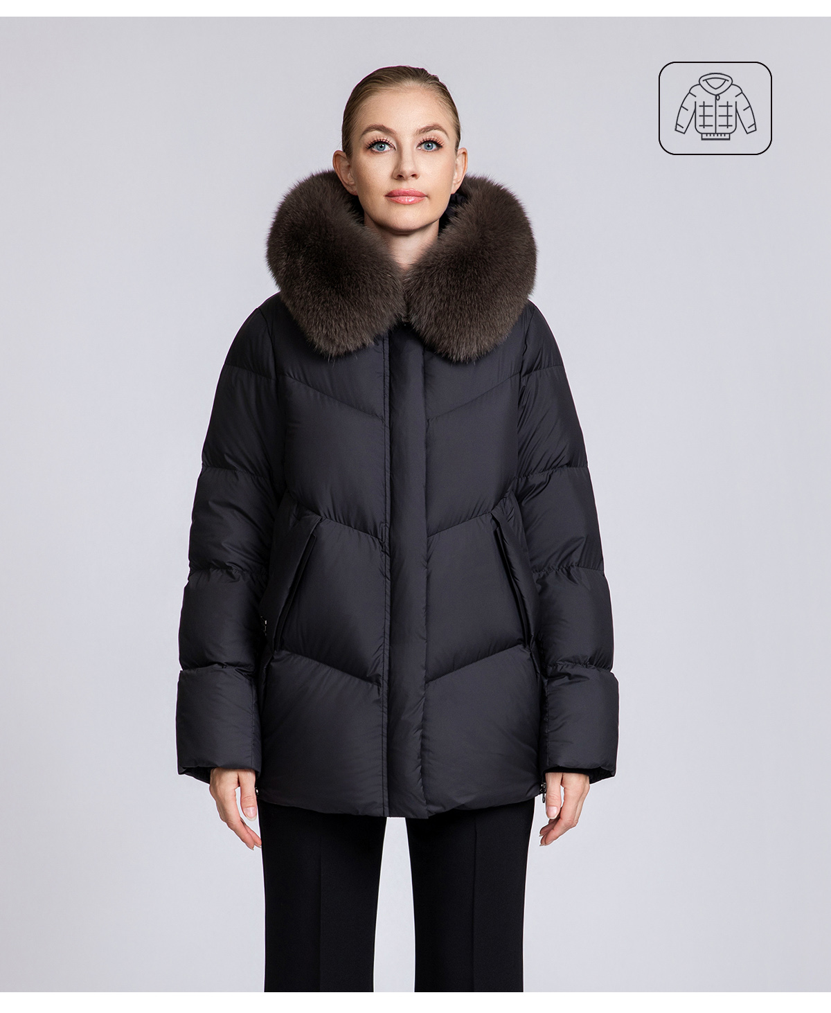 Women's 90% Duck Down Short Puffer Coat with Detachable Fox Fur
