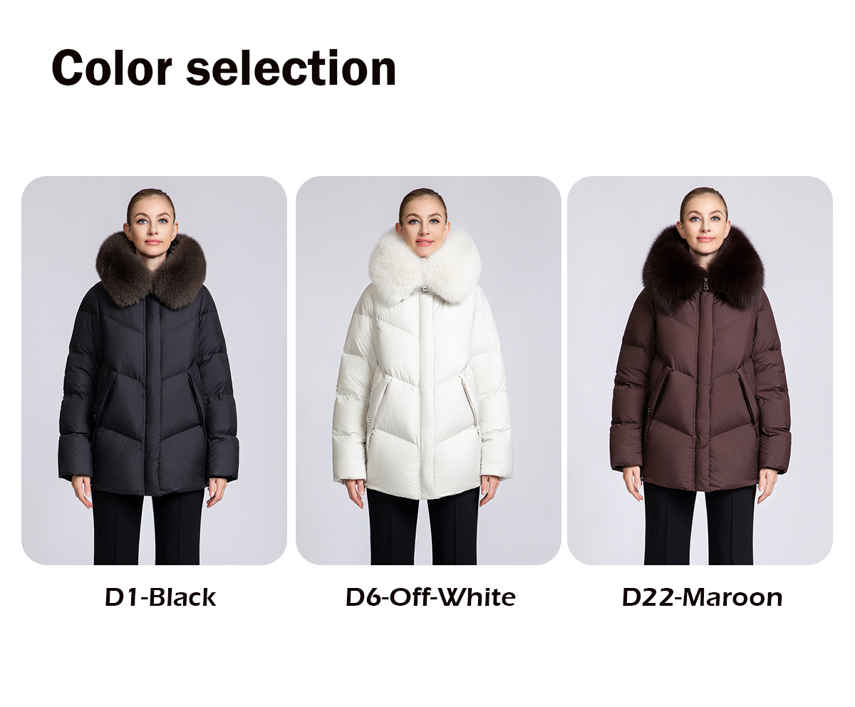 Women's 90% Duck Down Short Puffer Coat with Detachable Fox Fur