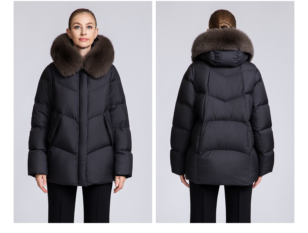 Women's 90% Duck Down Short Puffer Coat with Detachable Fox Fur