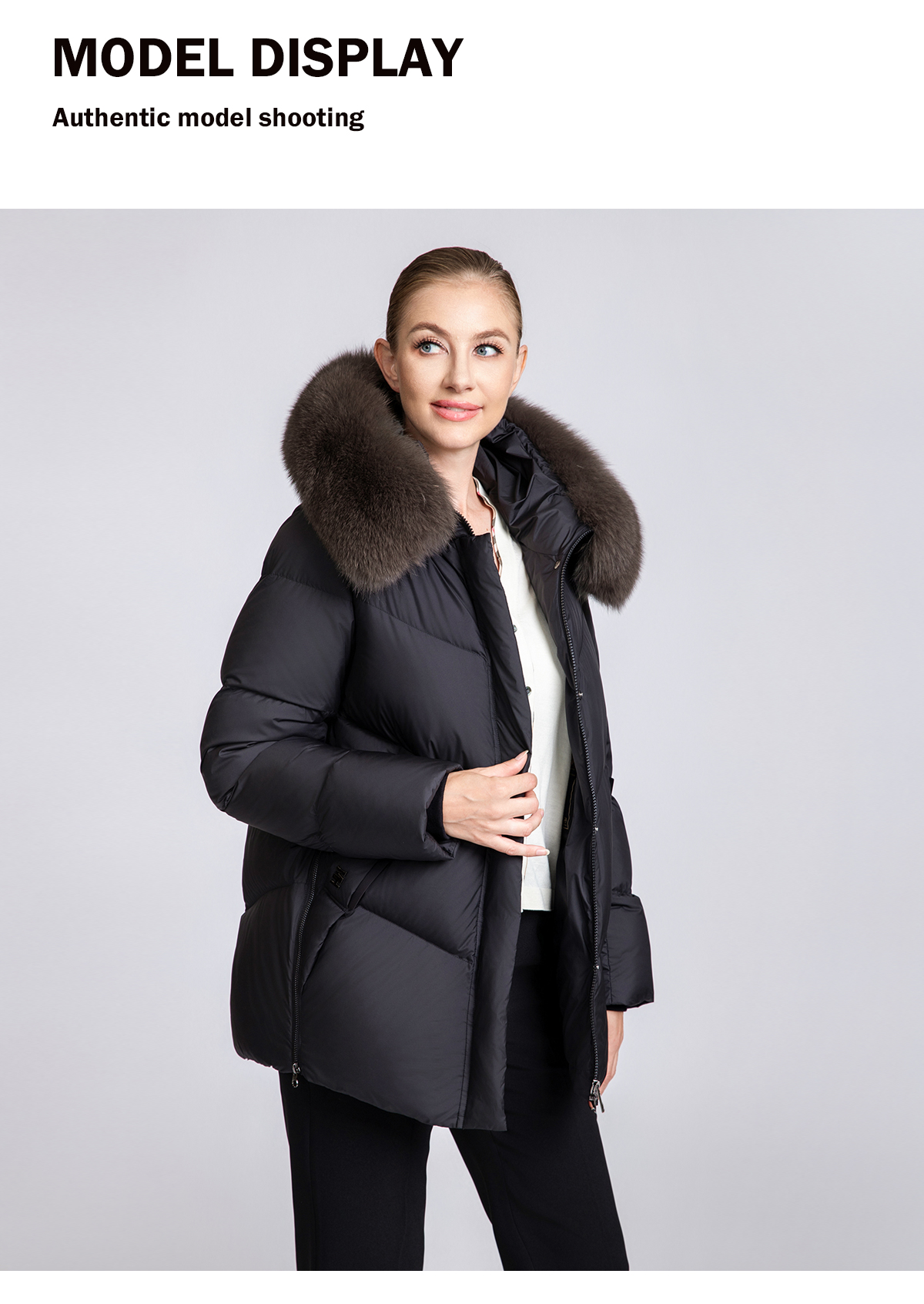 Women's 90% Duck Down Short Puffer Coat with Detachable Fox Fur