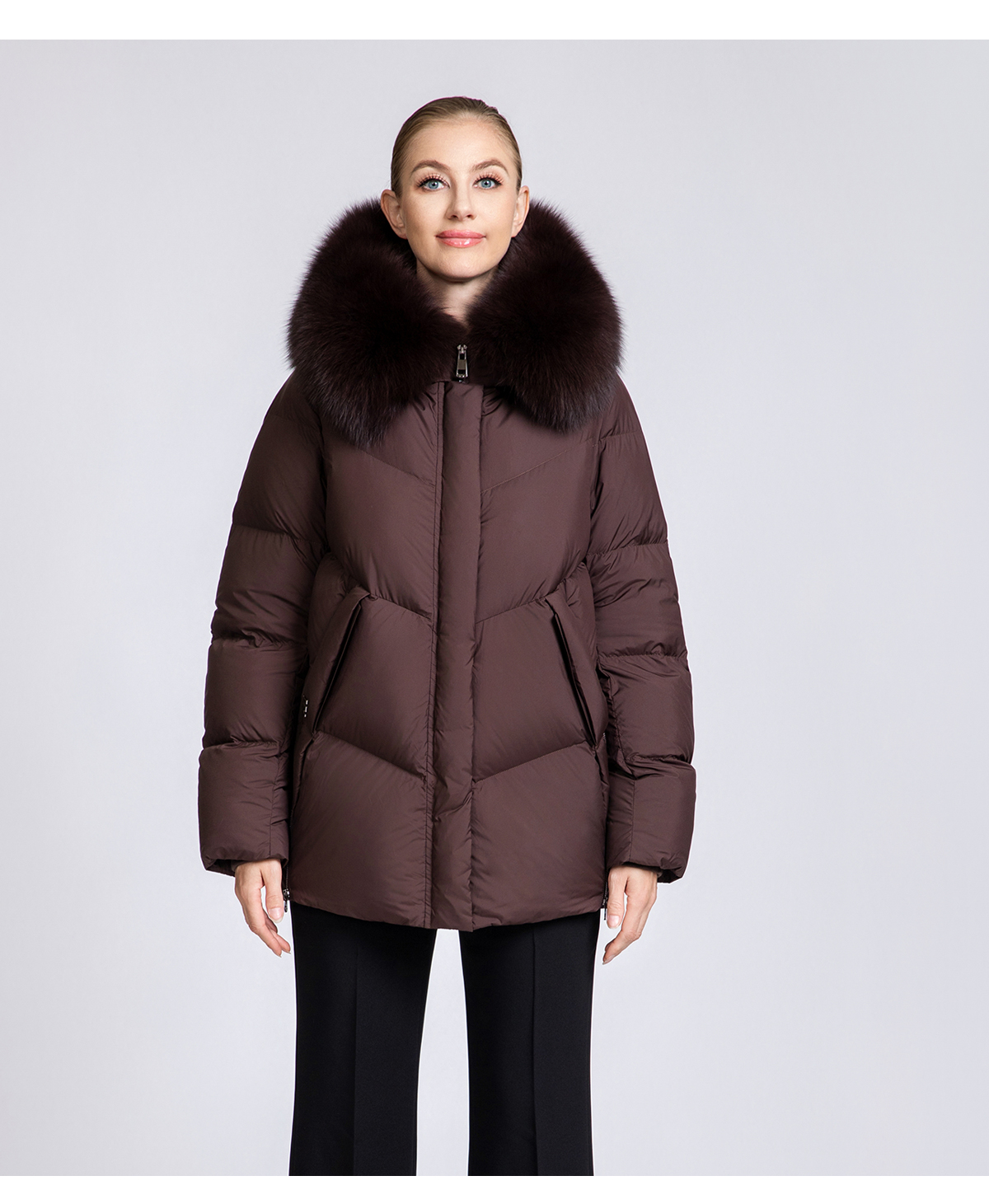 Women's 90% Duck Down Short Puffer Coat with Detachable Fox Fur