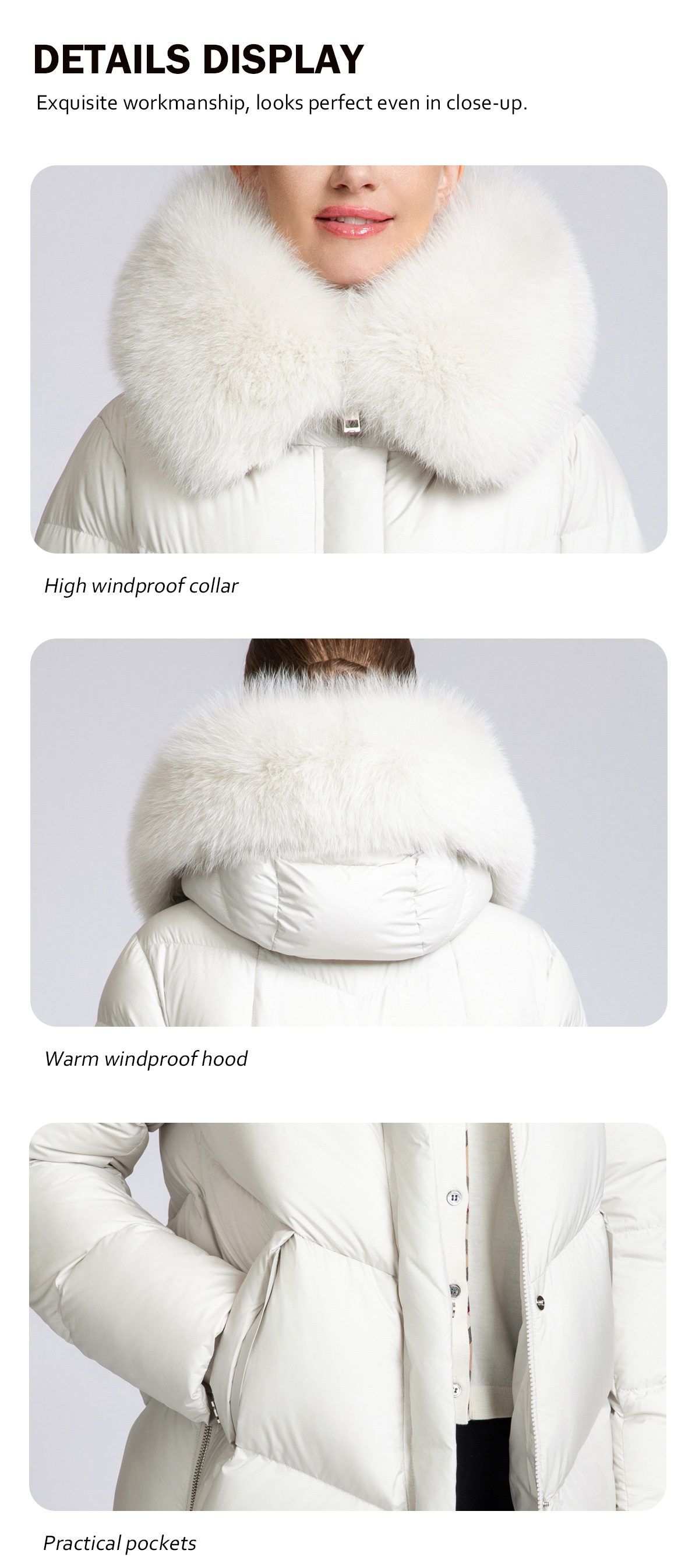 Women's 90% Duck Down Short Puffer Coat with Detachable Fox Fur