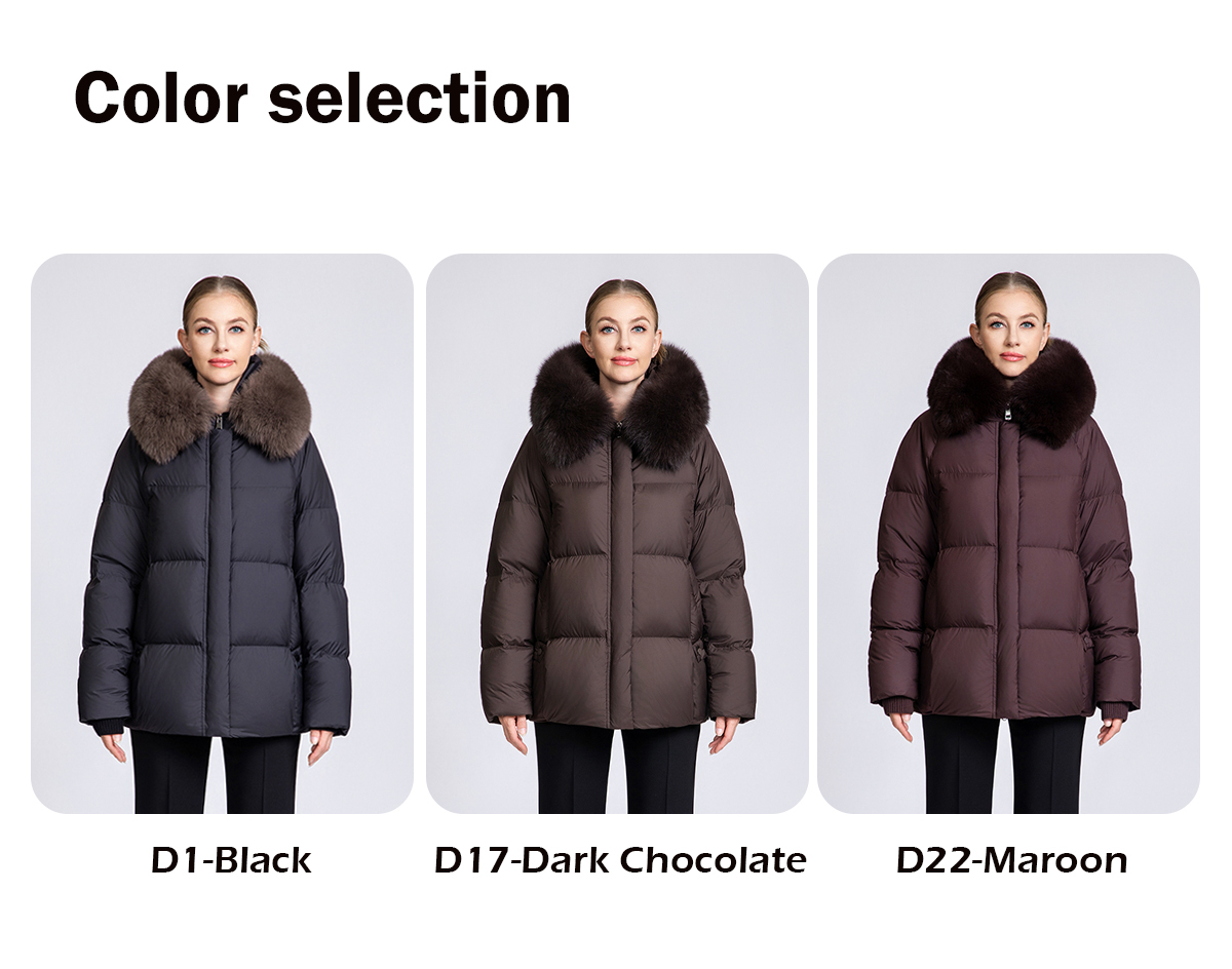 Women's 90% Duck Down Short Puffer Coat with Detachable Fox Fur