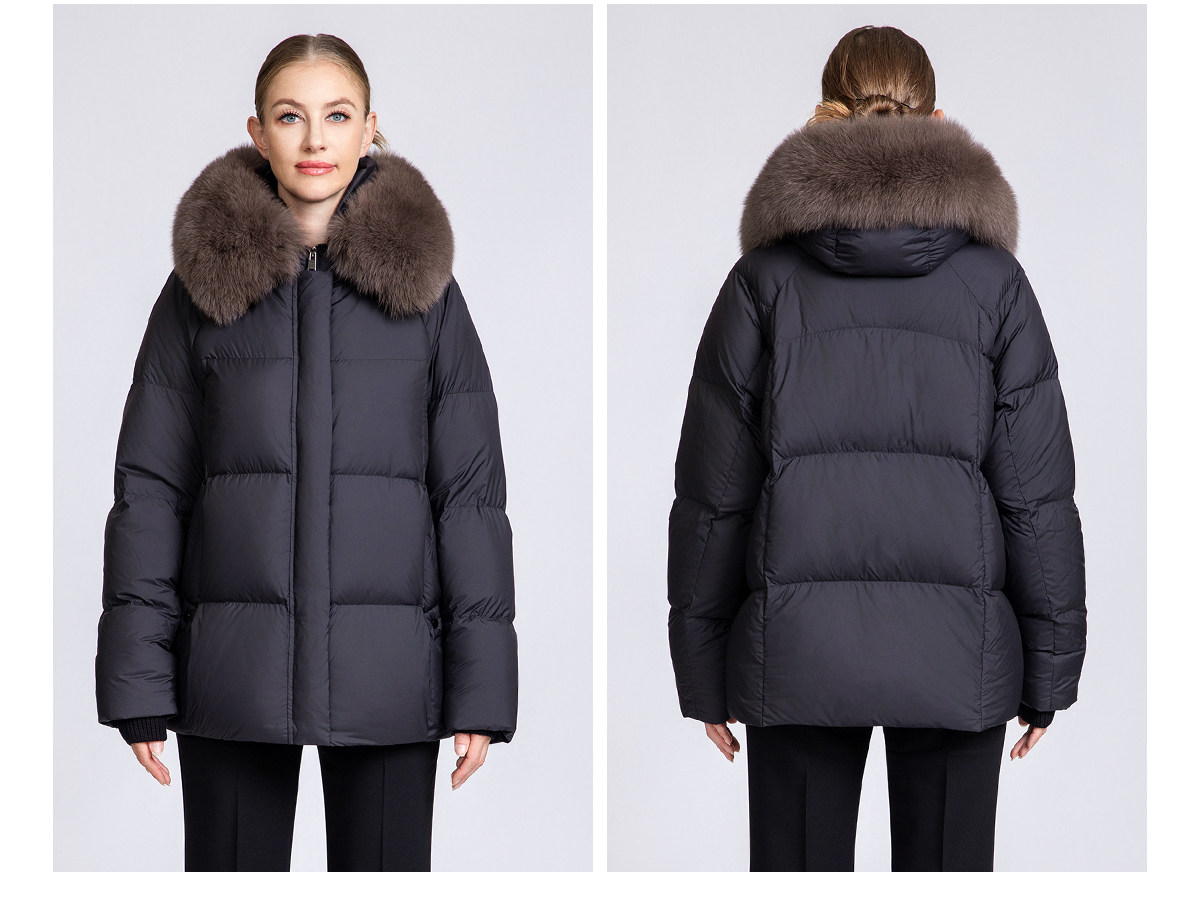 Women's 90% Duck Down Short Puffer Coat with Detachable Fox Fur
