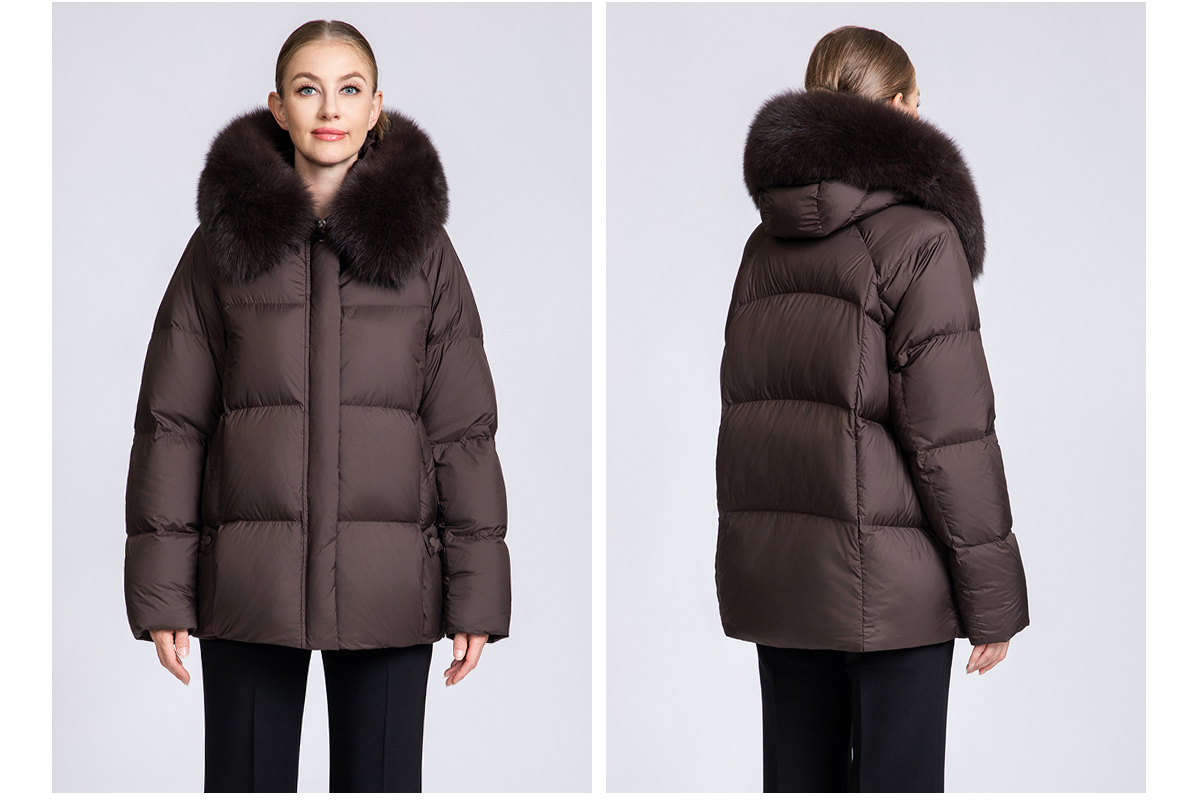 Women's 90% Duck Down Short Puffer Coat with Detachable Fox Fur