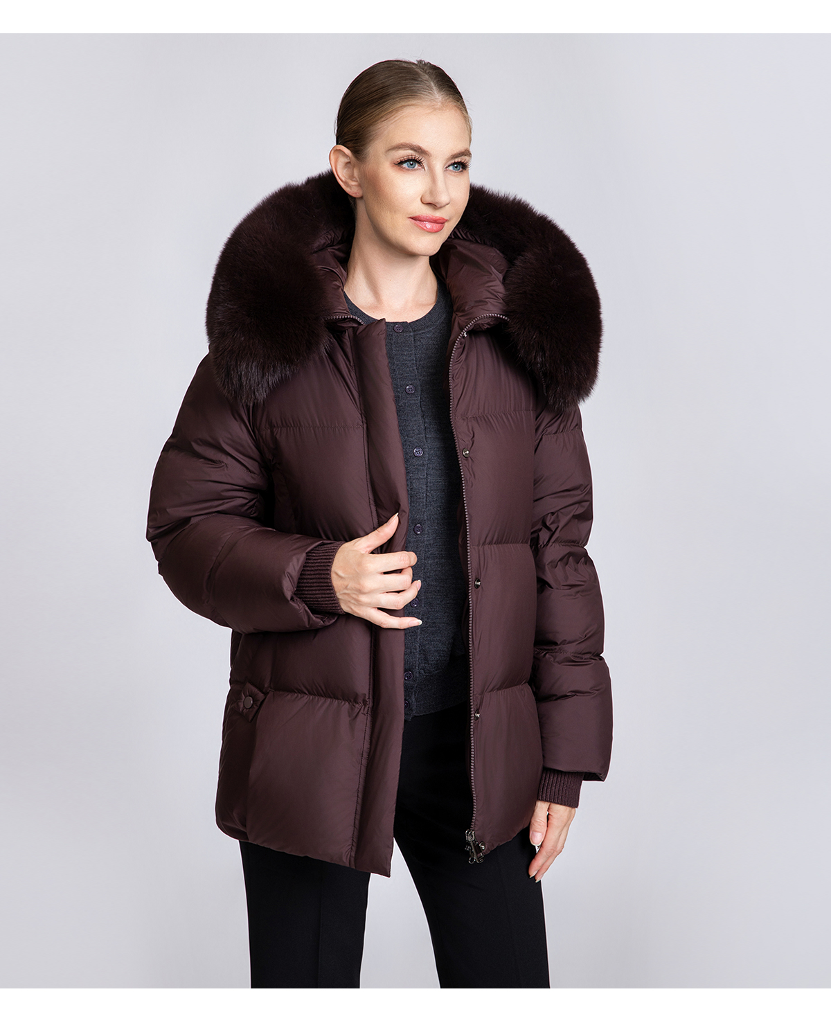 Women's 90% Duck Down Short Puffer Coat with Detachable Fox Fur