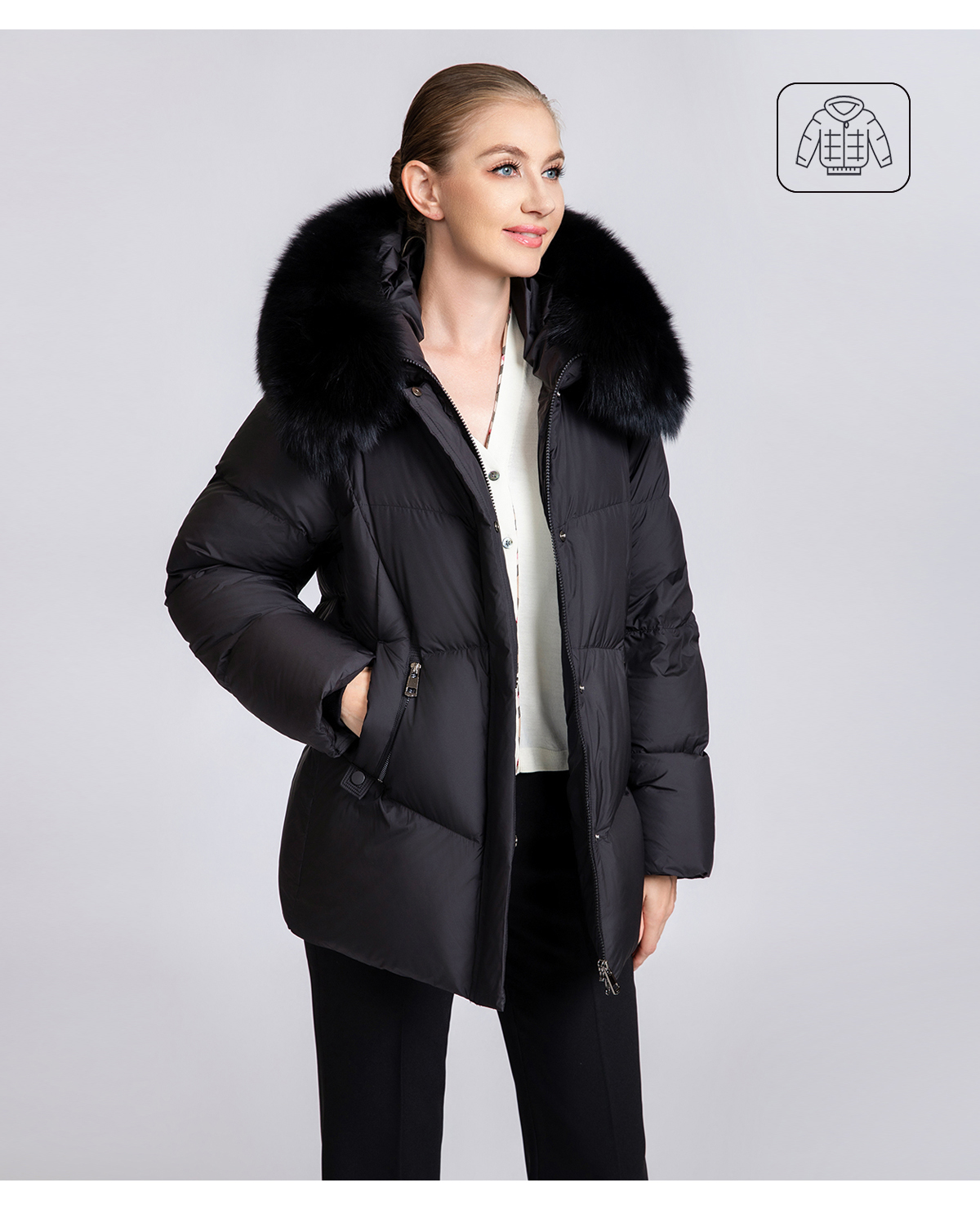 Women's Short Puffer Down Coat with Detachable Fox Fur Collar