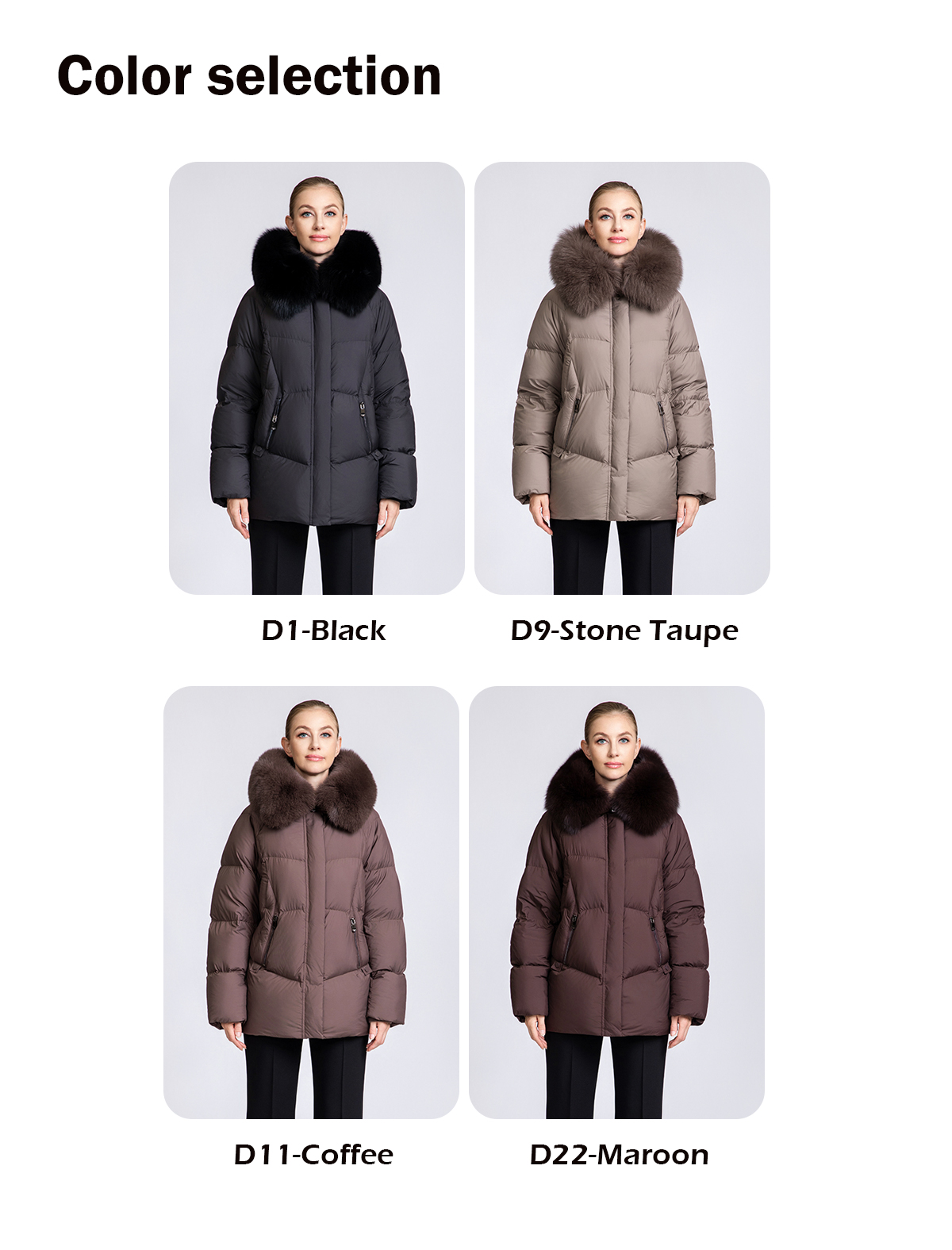 Women's Short Puffer Down Coat with Detachable Fox Fur Collar