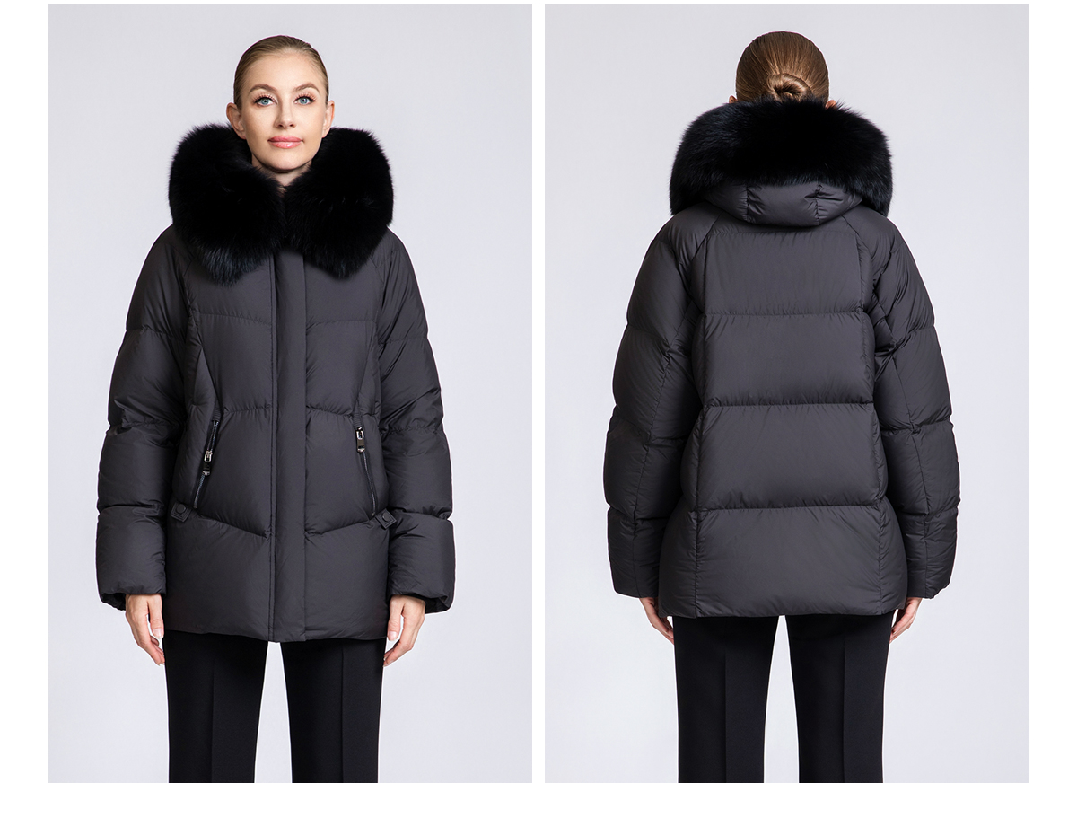Women's Short Puffer Down Coat with Detachable Fox Fur Collar