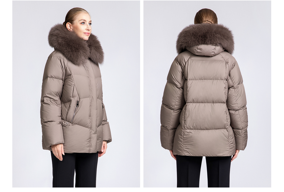 Women's Short Puffer Down Coat with Detachable Fox Fur Collar