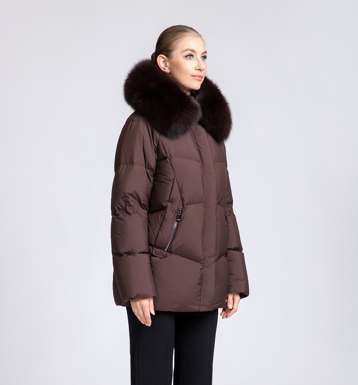 Women's Short Puffer Down Coat with Detachable Fox Fur Collar