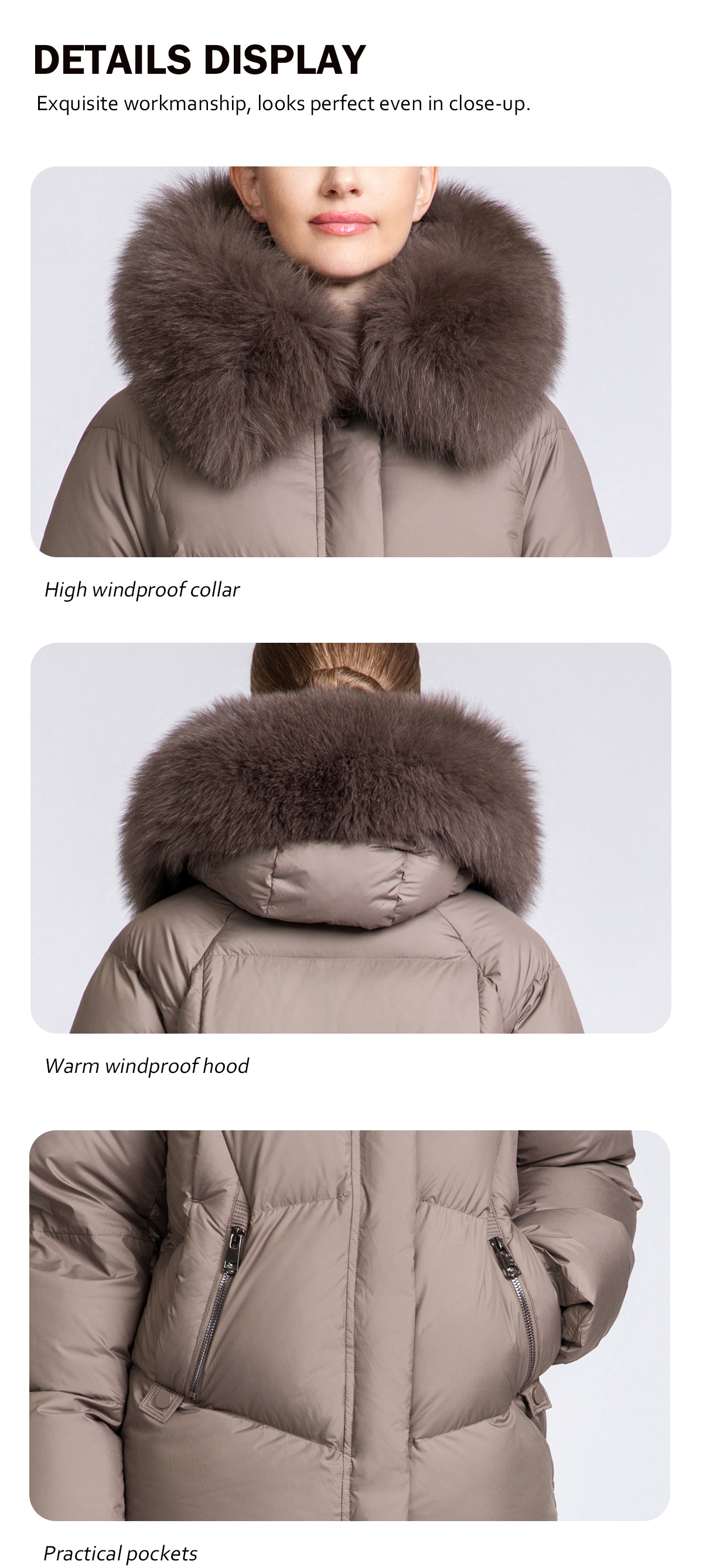 Women's Short Puffer Down Coat with Detachable Fox Fur Collar
