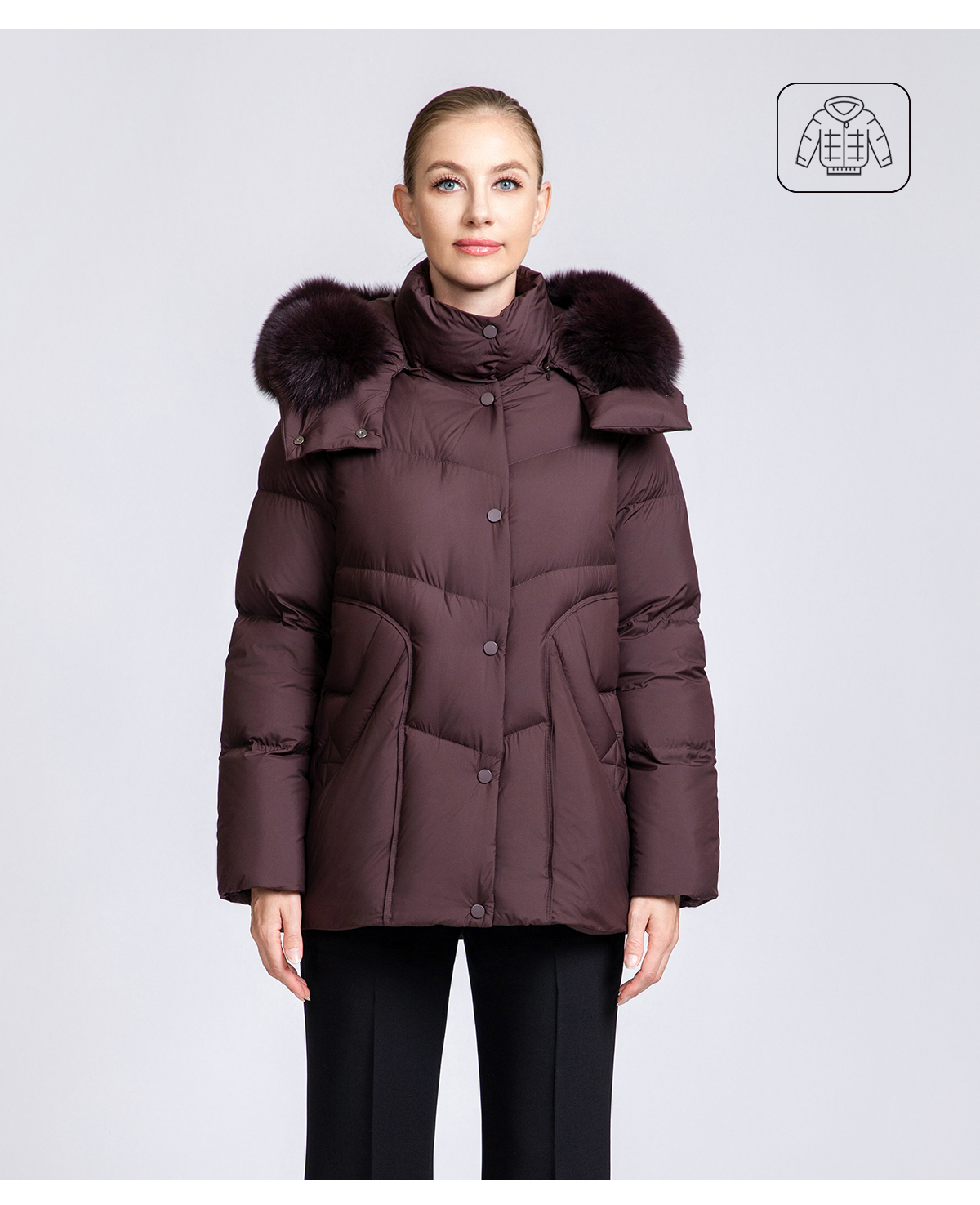 Women's Short Puffer Down Coat with Removable Fox Fur