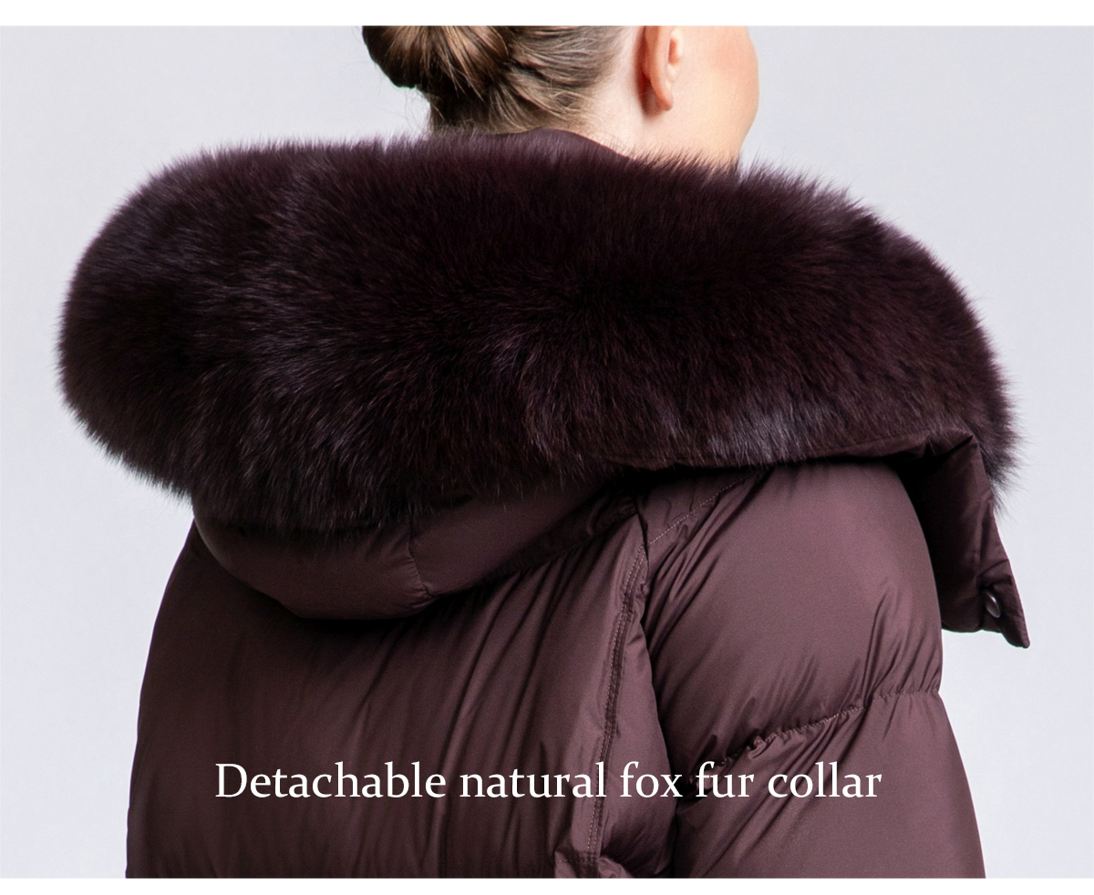 Women's Short Puffer Down Coat with Removable Fox Fur