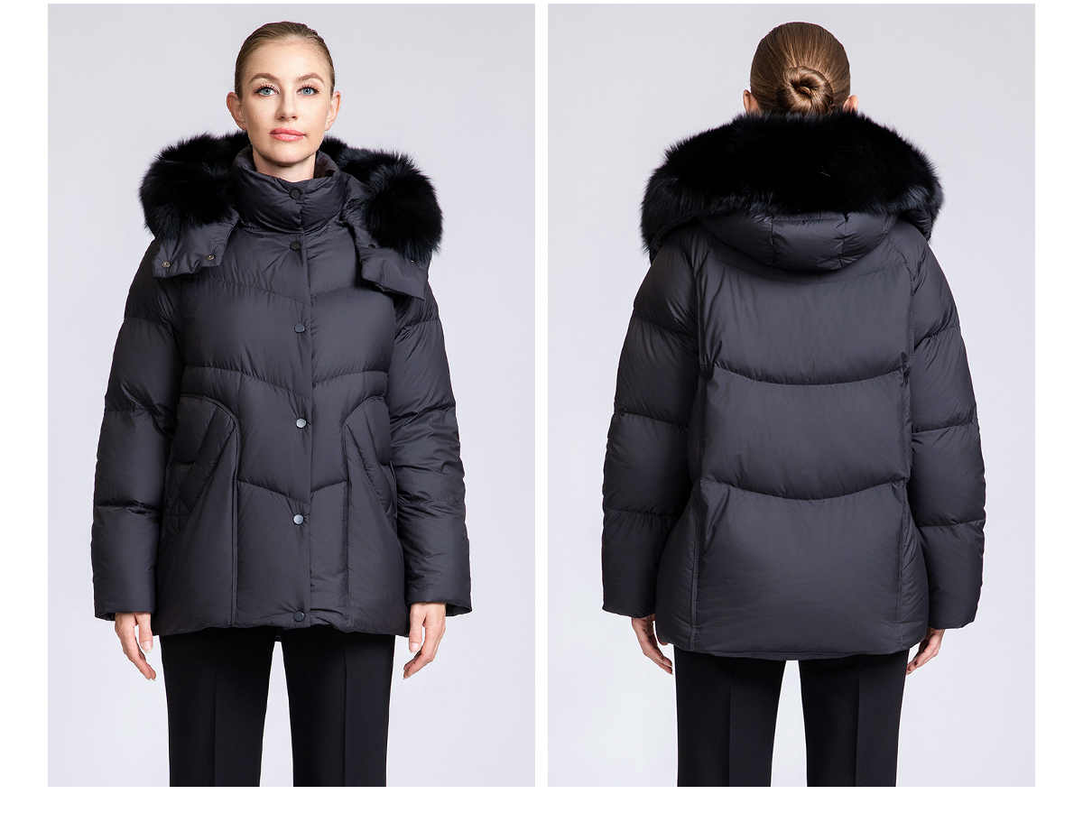Women's Short Puffer Down Coat with Removable Fox Fur