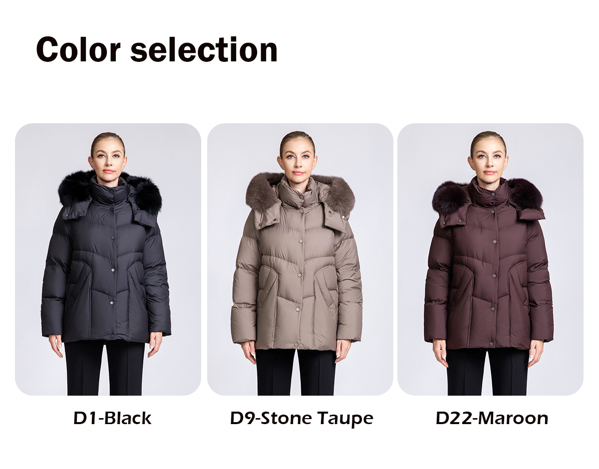 Women's Short Puffer Down Coat with Removable Fox Fur