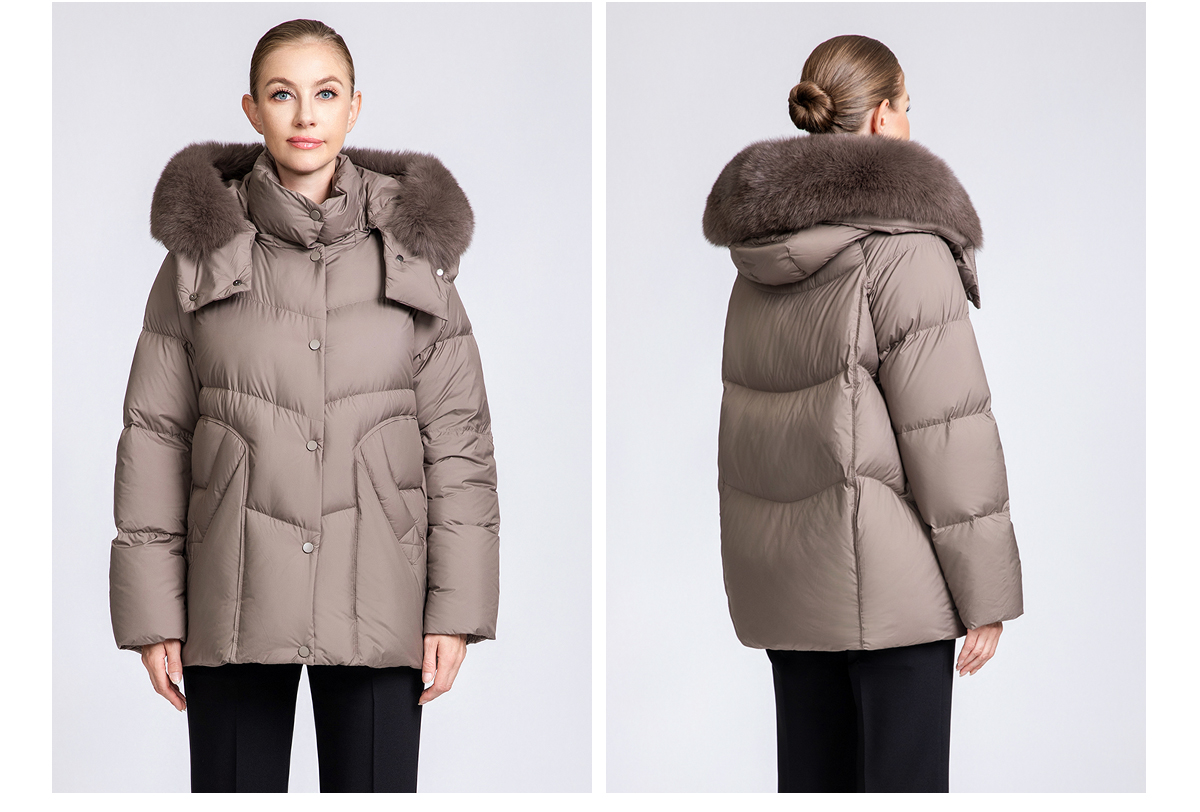 Women's Short Puffer Down Coat with Removable Fox Fur