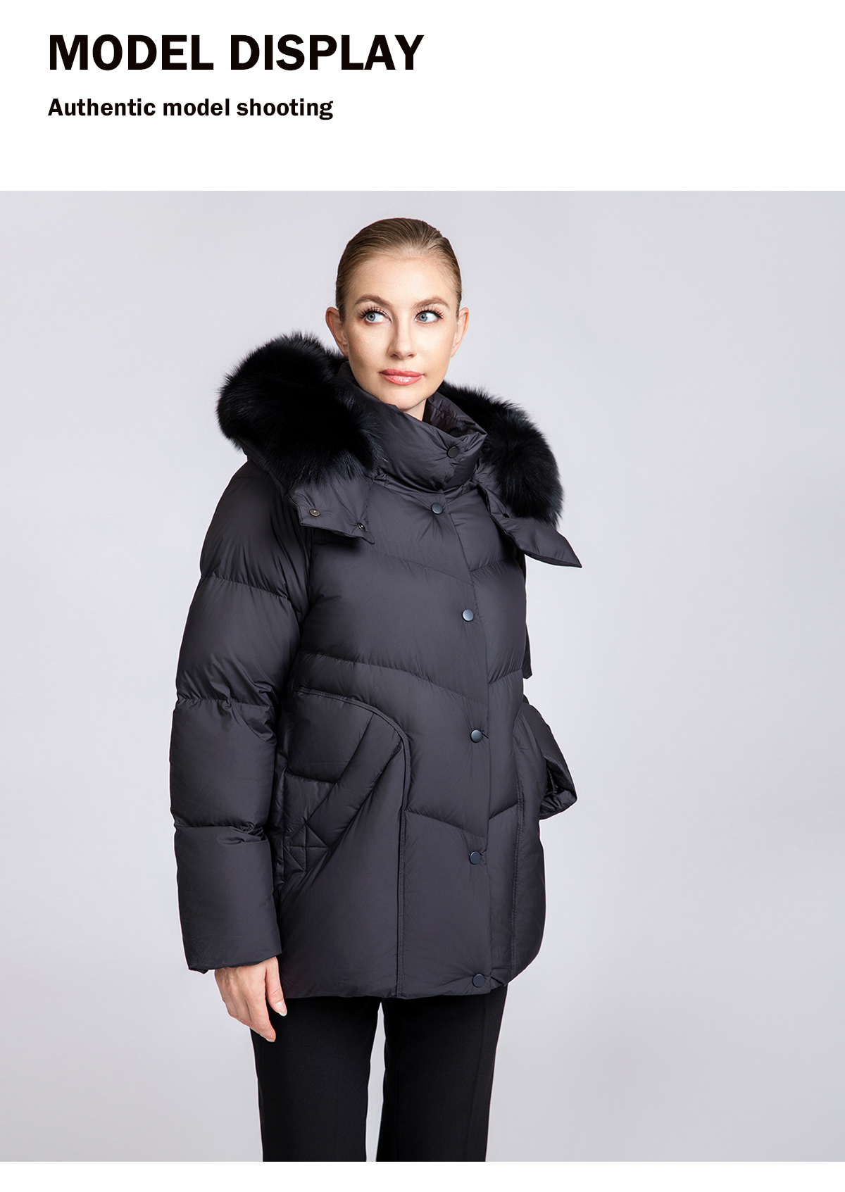 Women's Short Puffer Down Coat with Removable Fox Fur
