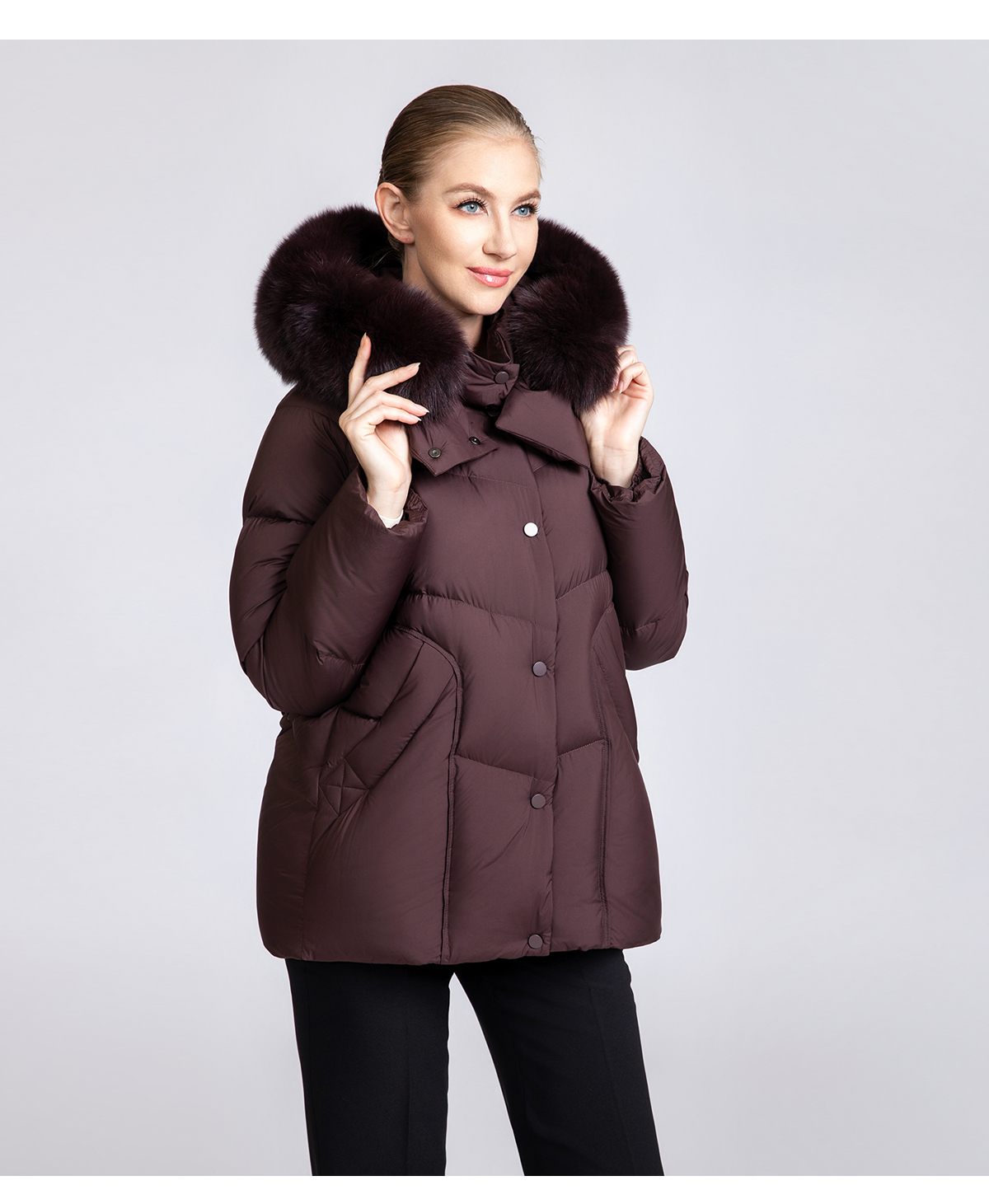 Women's Short Puffer Down Coat with Removable Fox Fur
