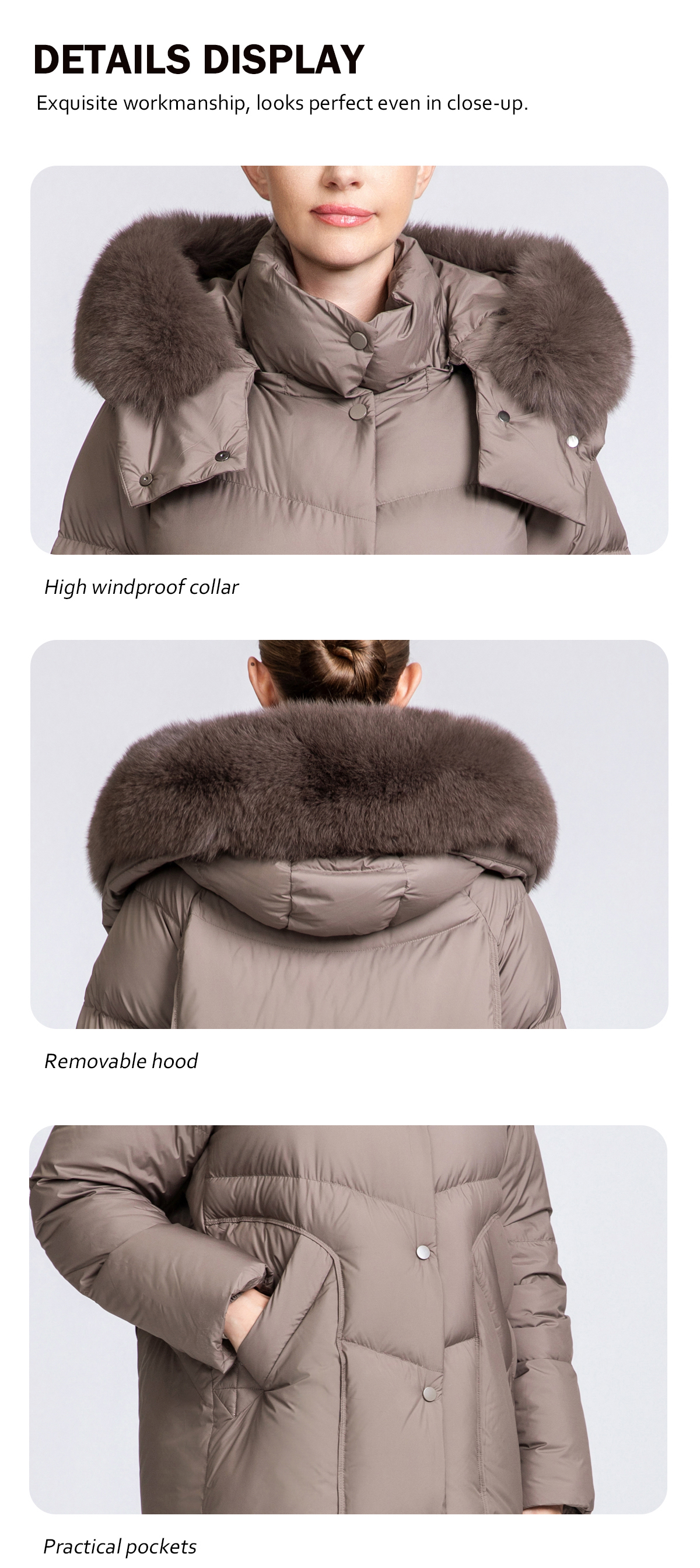 Women's Short Puffer Down Coat with Removable Fox Fur